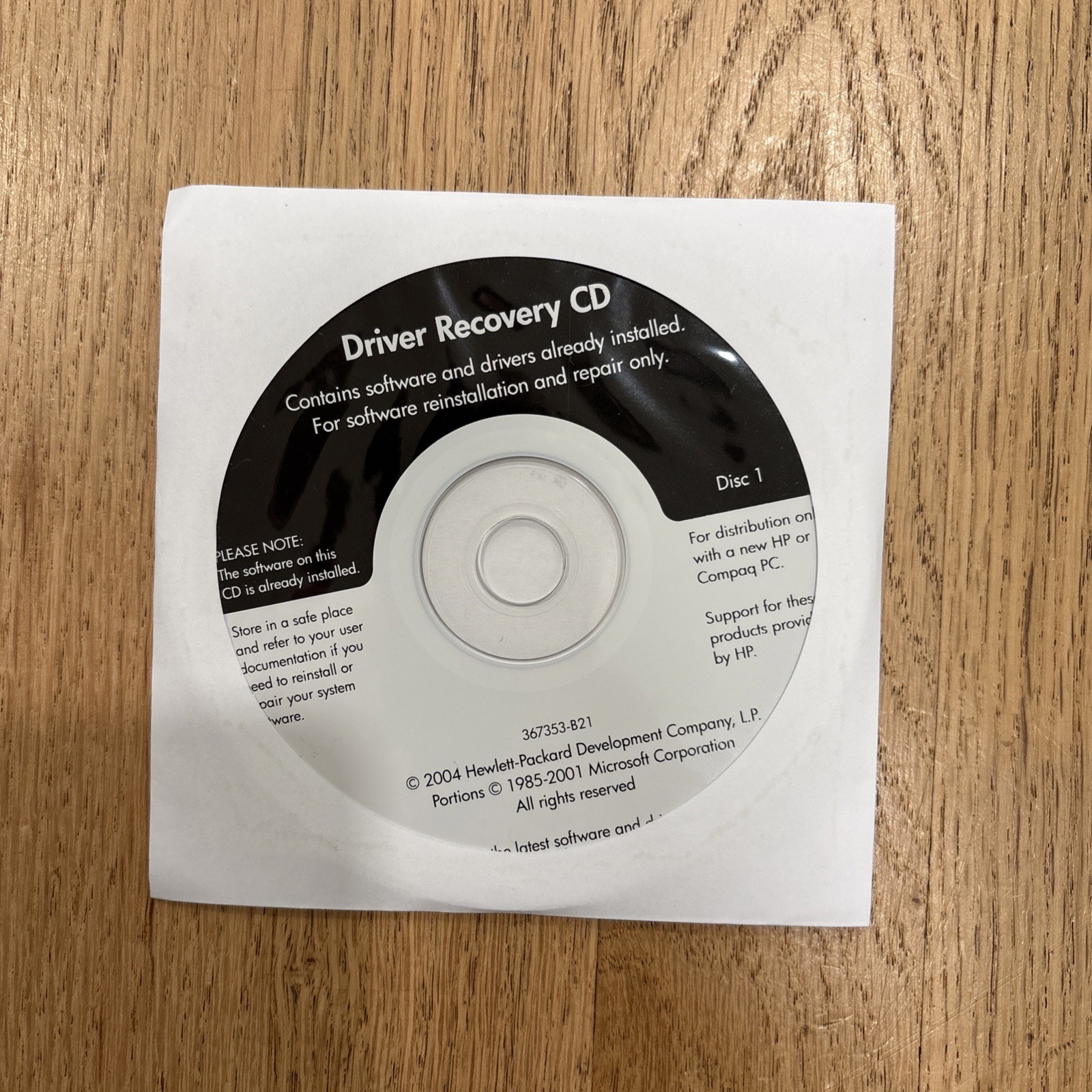 HP Driver Recovery CD Disk 1 2004 Software Reinstallation & Repair Sealed
