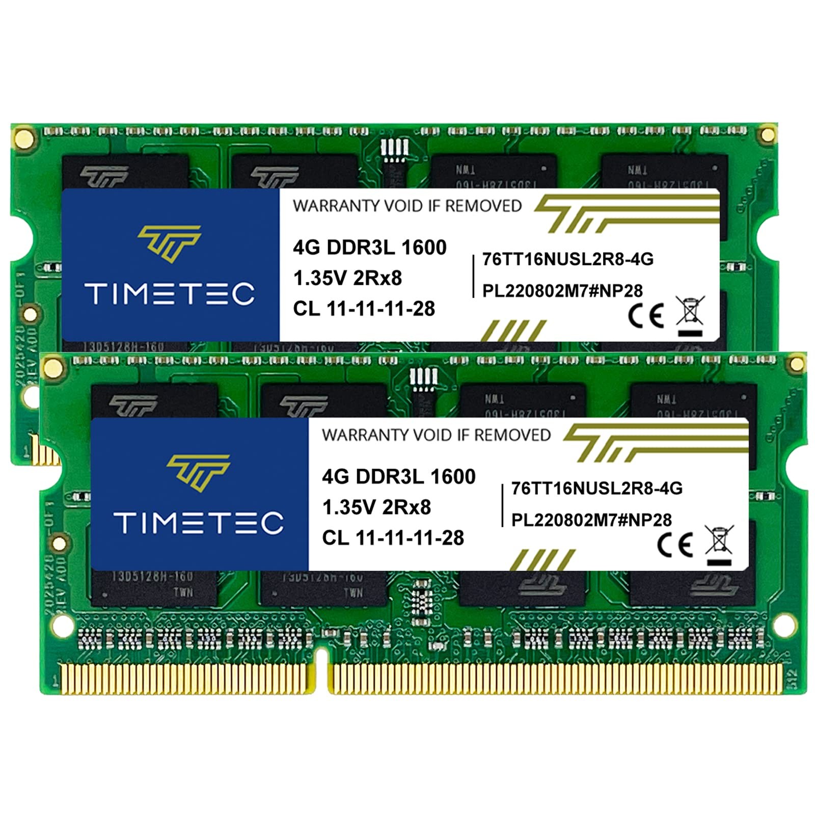 Timetec 8GB KIT(2x4GB) DDR3L / DDR3 1600MHz PC3L-12800 / PC3-12800 Non-ECC Unbuf