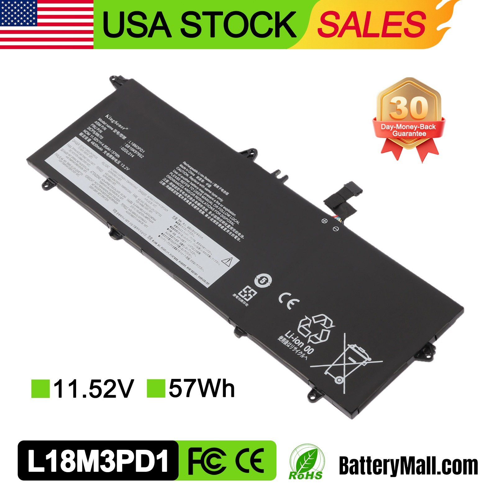 L18M3PD1 L18M3PD2 L18C3PD2 5B10W13878 SB10T83123 battery for LENOVO T490s T495s