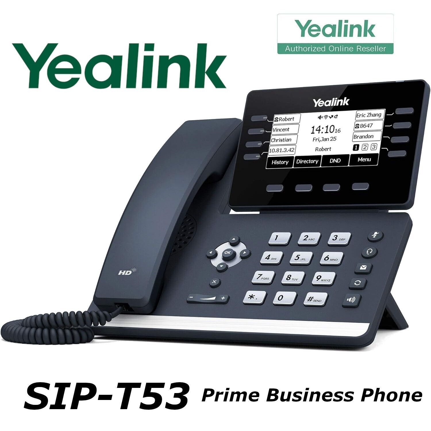 Yealink SIP-T53 Dual Port Gigabit Ethernet Prime Business Phone HD Voice Entry