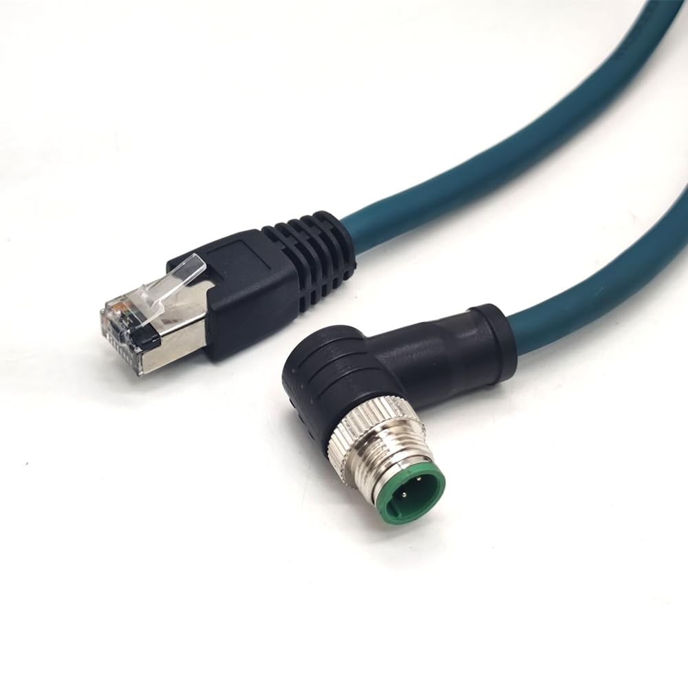 M12 4-pin Angled D Code Male to RJ45 Male Cat6 Industrial Ethernet Cable 3.28ft