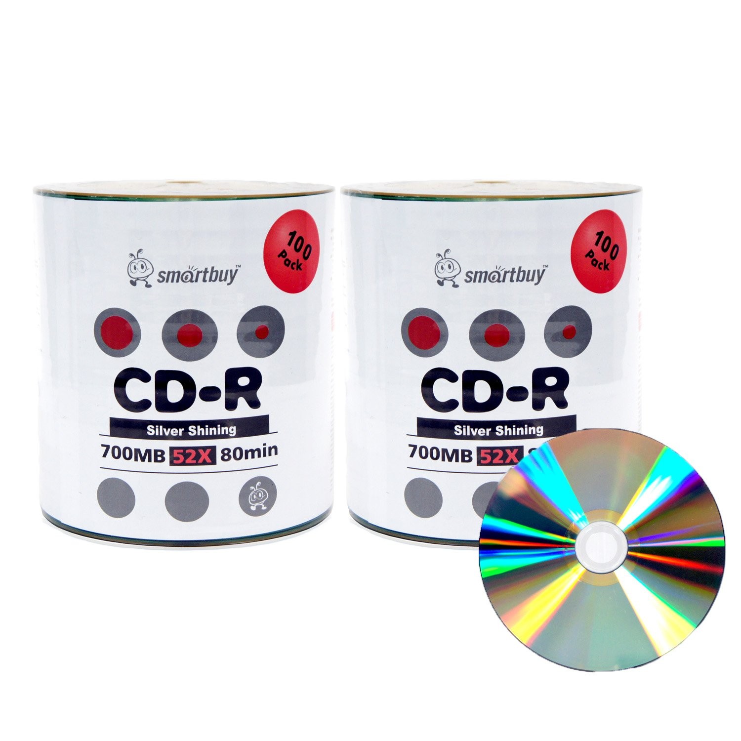 200 PCS Smart Buy Shiny Silver Metalized Hub CDR 700MB 52X Blank Discs