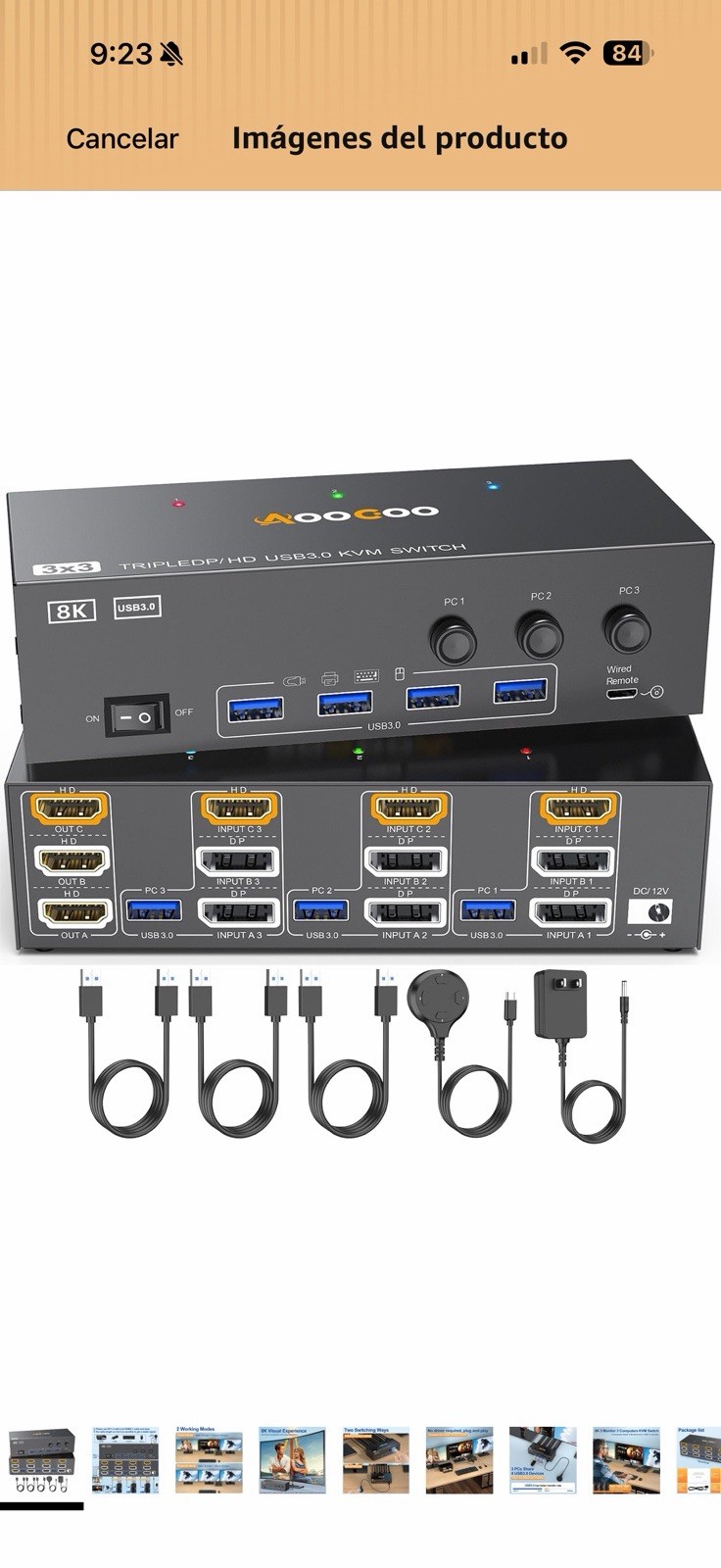 8K HDMI DP KVM Switch 3 Monitors 3 Computers, 8K@60Hz/4K@144Hz KVM Switch for 3