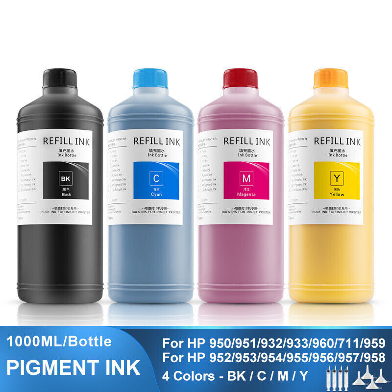 4*1000ML Pigment Ink Refill Ink For HP 950 951 932 933 T120 T520 7740 8210 8710