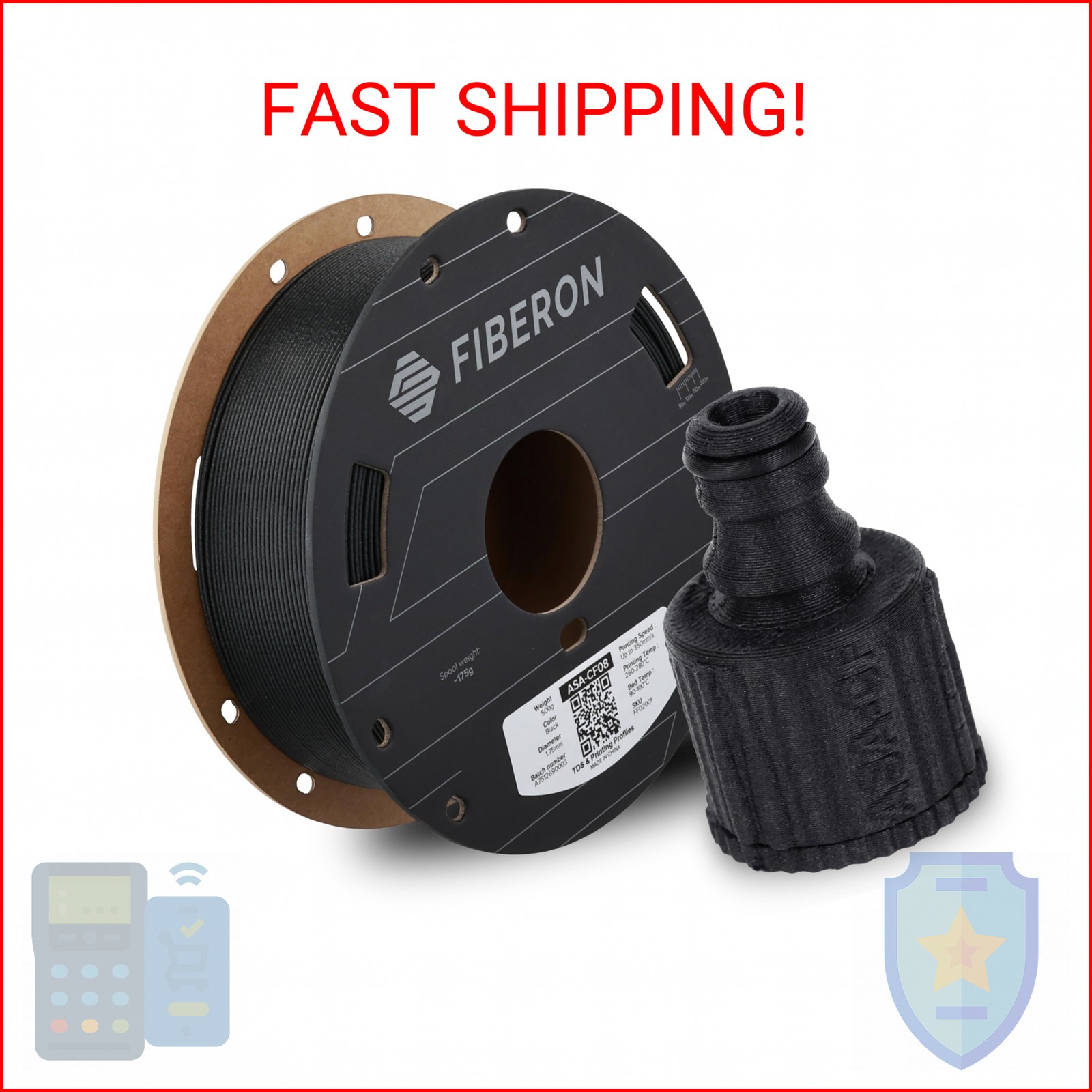 Polymaker Fiberon ASA-CF08 Black Carbon Fiber 3D Printing Filament 1.75mm 0.5KG,