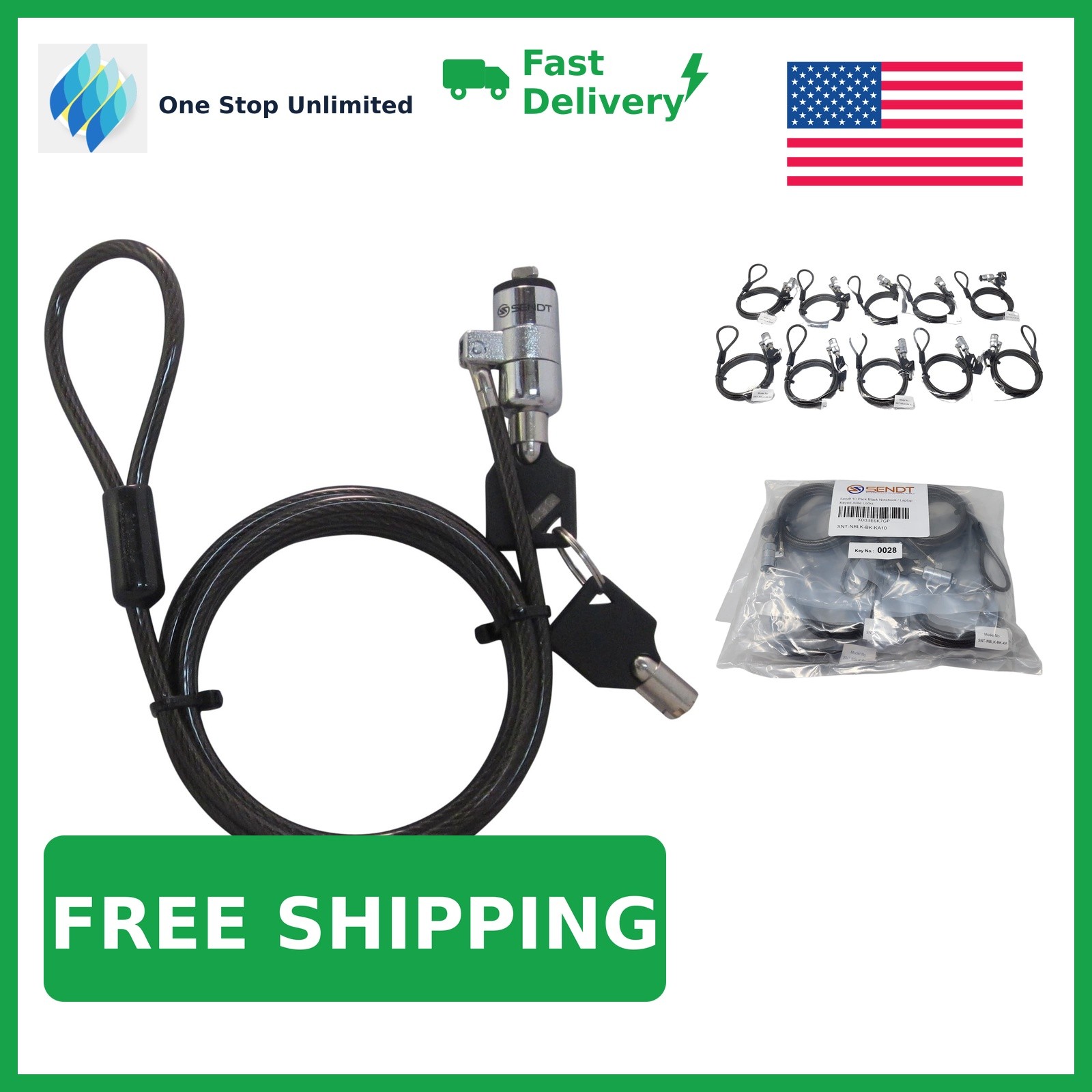 Sendt 10 Pack Black Laptop Keyed Alike Locks