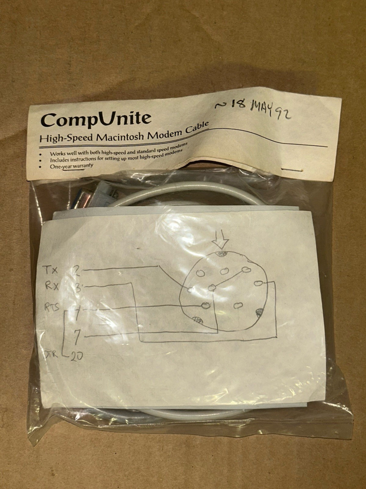 NIP Vintage 1992 CompUnite High-Speed Macintosh Modem Cable Factory Sealed