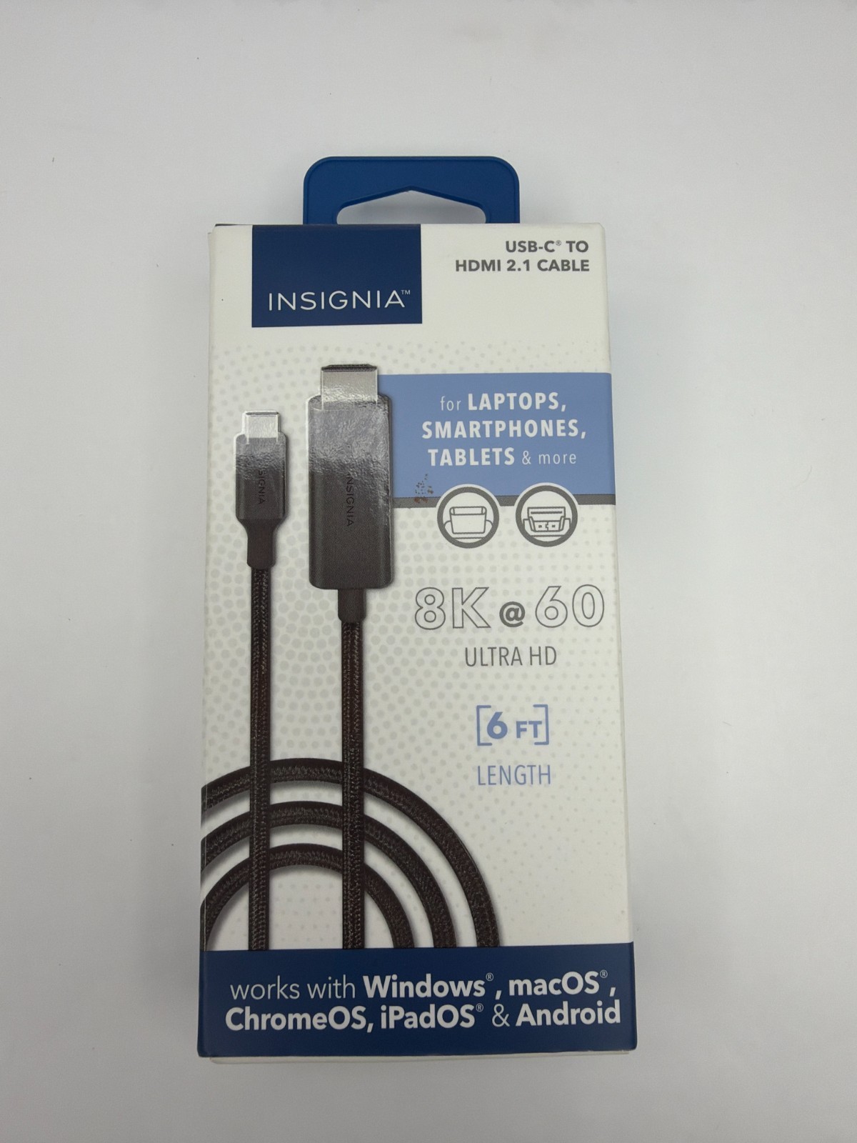 Insignia- 68K Ultra HD USB-C to HDMI 2.1 Braided Cable Mac iPad iphone Black