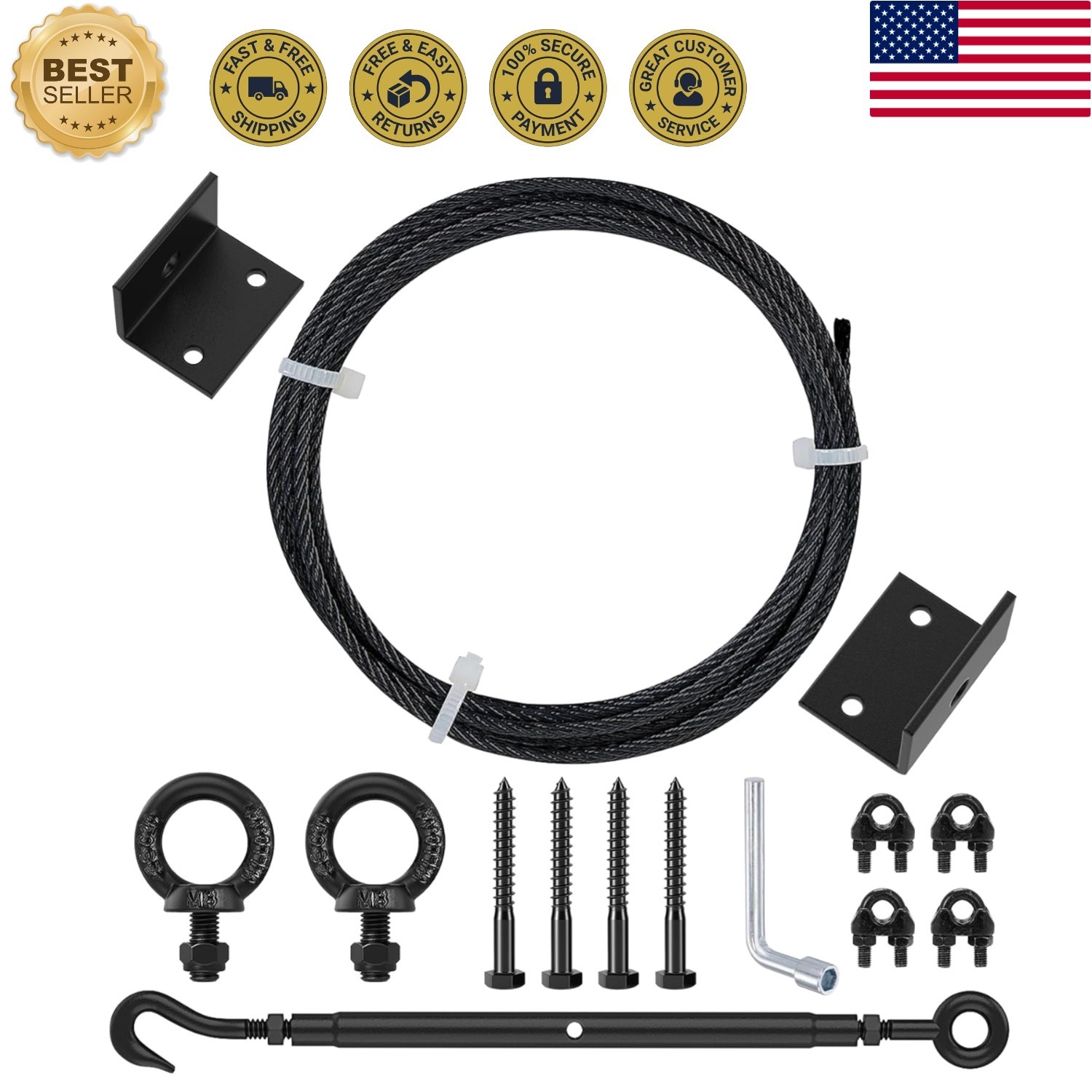 Anti Sag Gate Kit with 9.8 ft 3/16" T316 Stainless Steel Cable | Anti-Sag Gat...