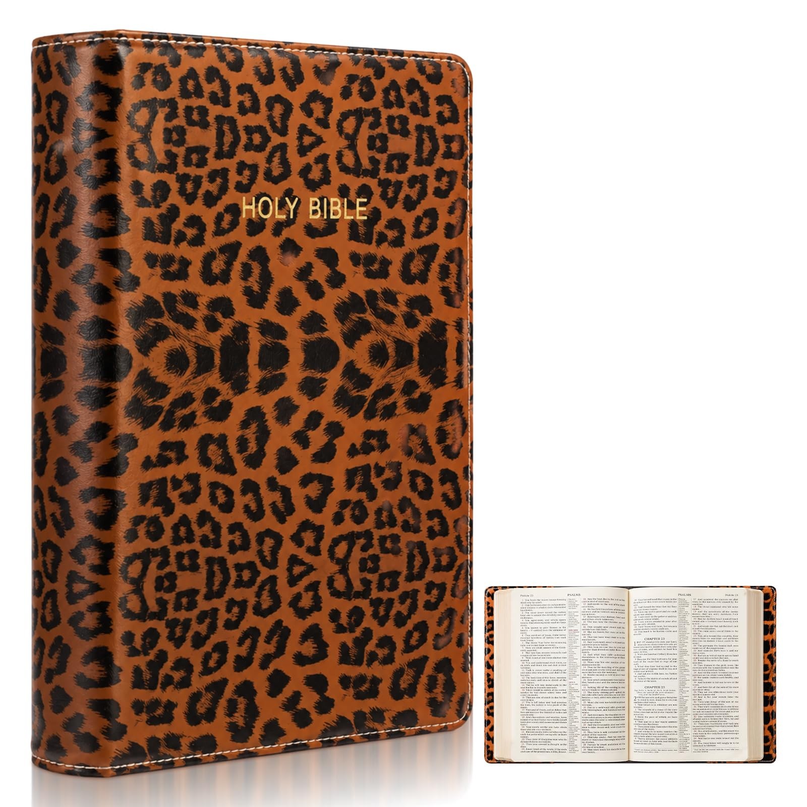 Bible Cover PU Leather Leopard Print Brown 9.75x6.75x2.1 Chicplaid Case