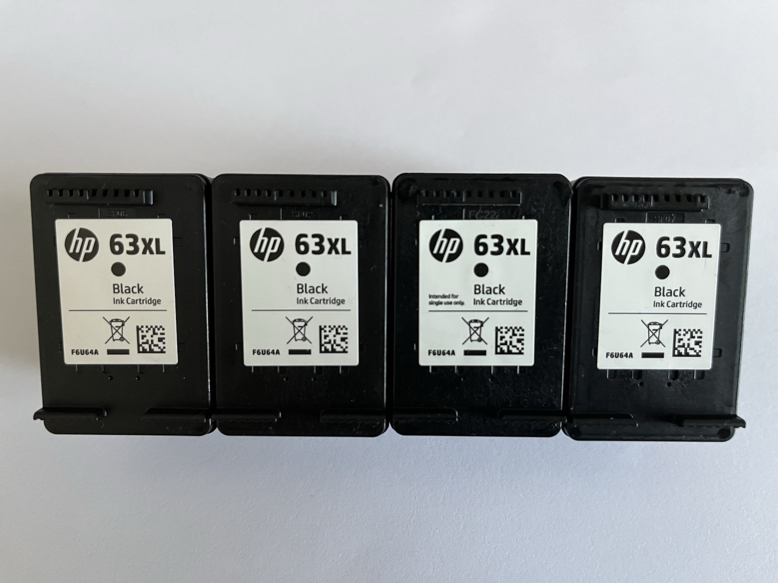 Lot of 4 Empty Virgin HP 63XL Black- Never Refilled