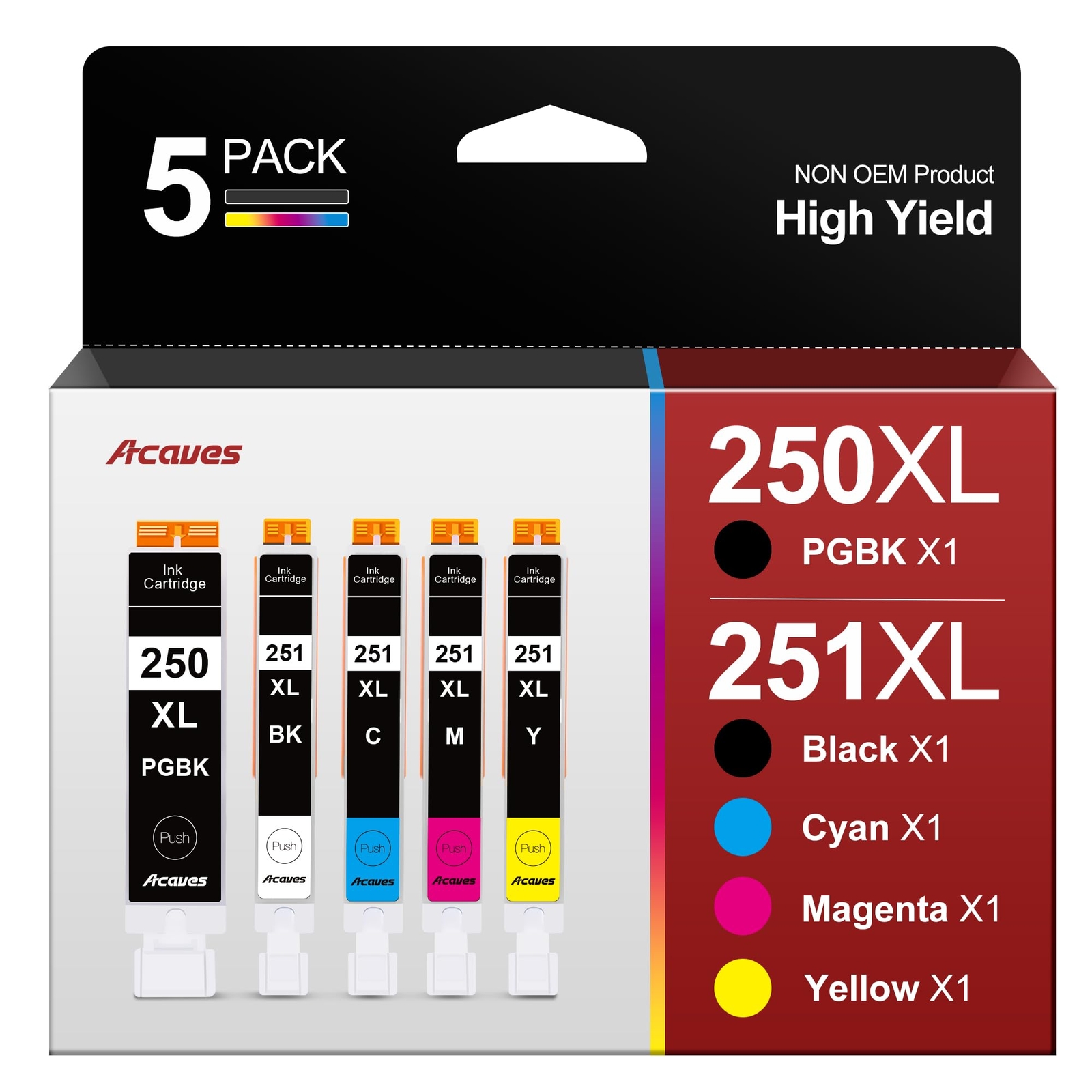 Canon 250XL 251XL Ink Cartridges 5 Pack High Yield Compatible for Pixma