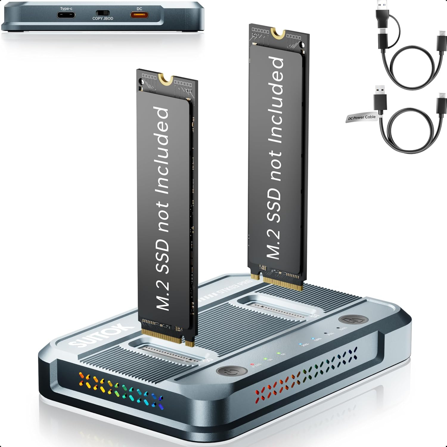 Dual-Bay M.2 SSD Cloner 20Gbps Nvme Duplicator Quadruple Cooling | Tool-Free Nvm