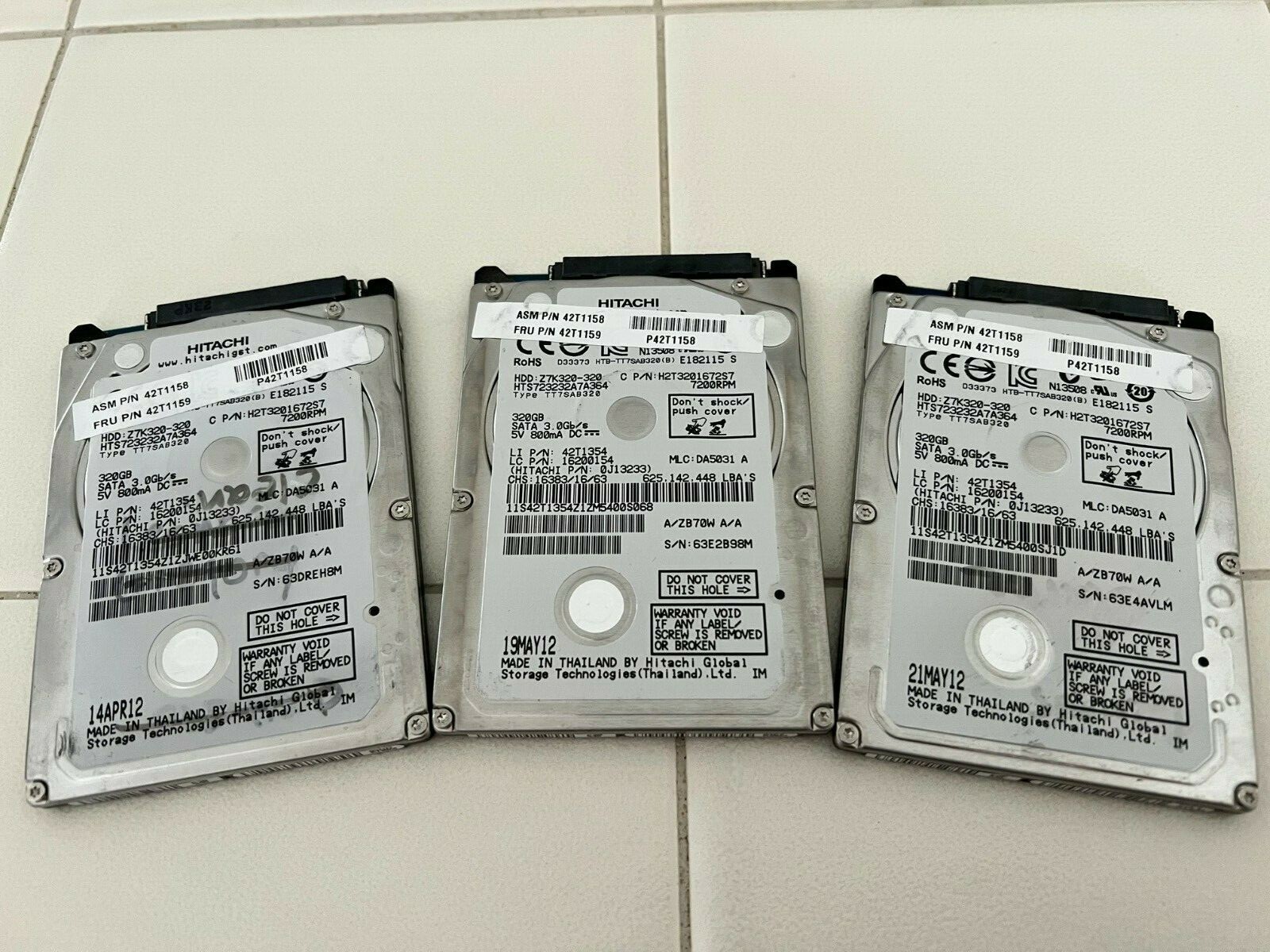 Lot of 4 Hitachi 320GB 2.5" SATA Laptop Hard Drives Z7K320-320 HTS723232A7A364