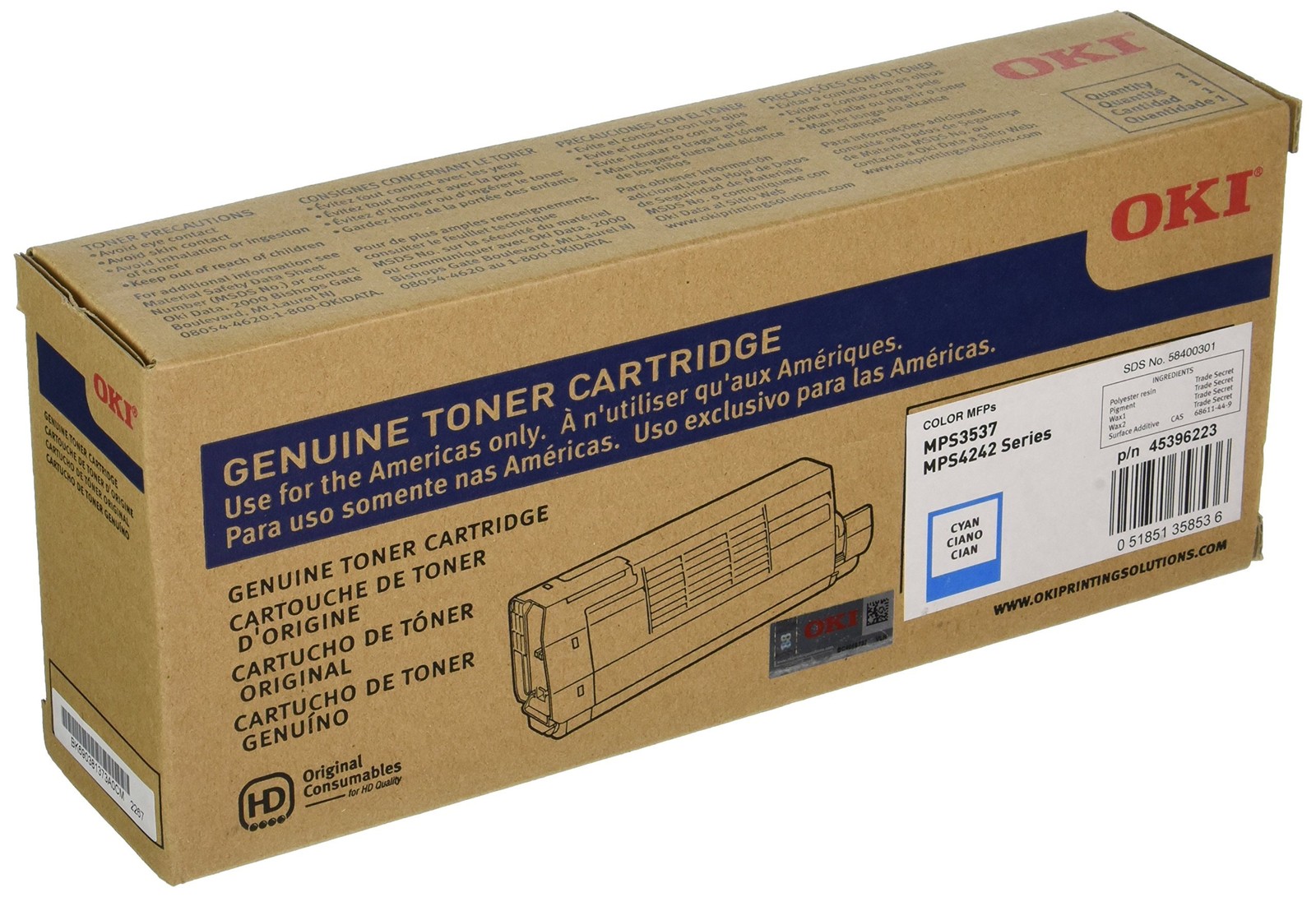 Oki Original LED Toner Cartridge - Cyan Pack (45396223)