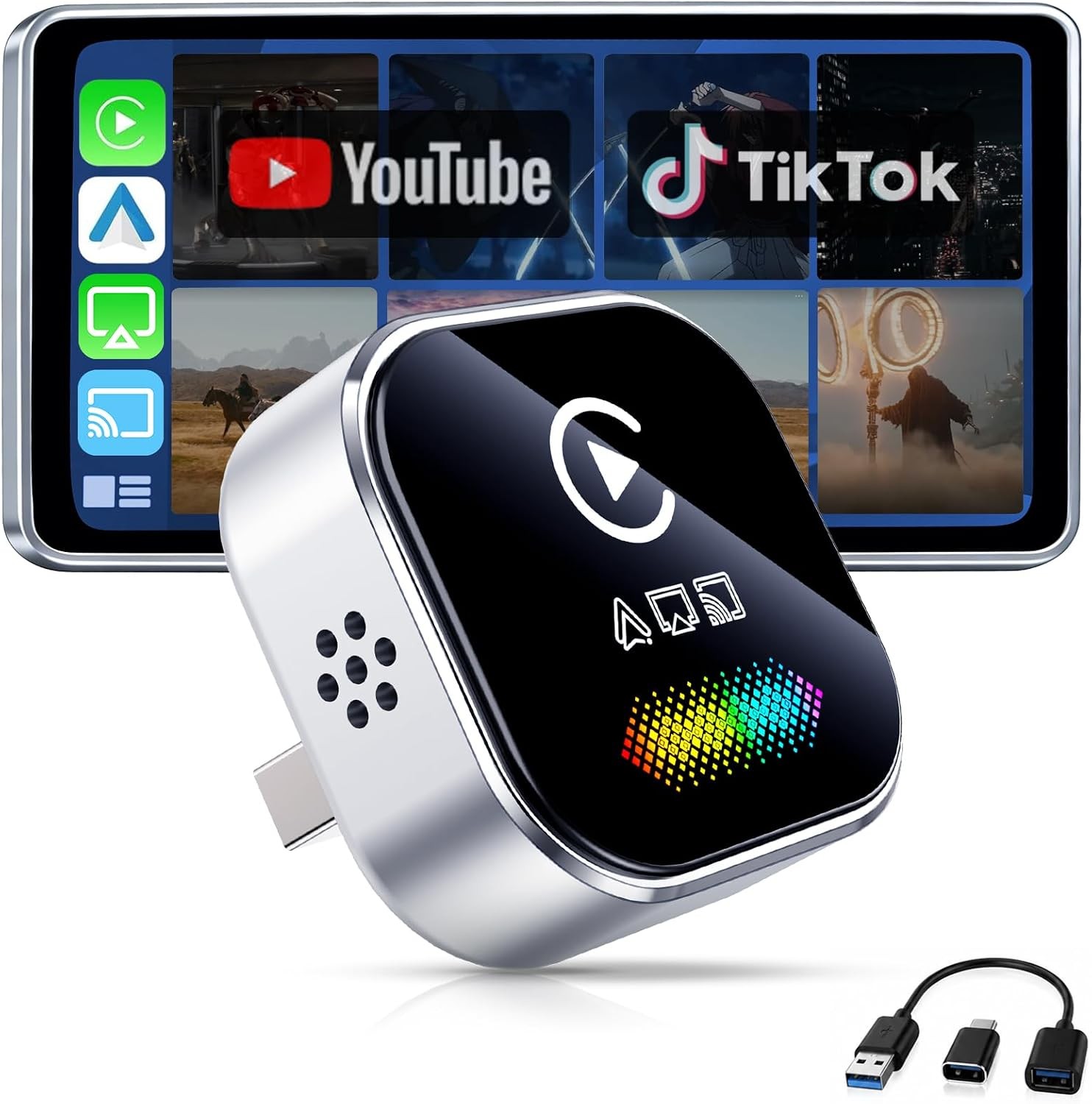 Wireless CarPlay Adapter for iPhone – 2027 4-in-1 Dongle with AirPlay & Screen