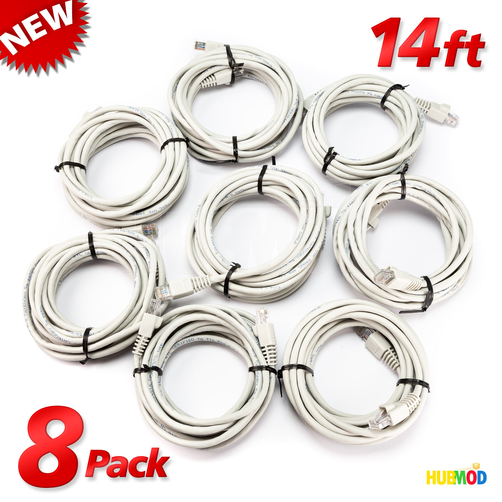 LOT OF 8 GE 14ft CAT 5e CAT5 Ethernet Network LAN Patch Cable Cord RJ45 24AWG