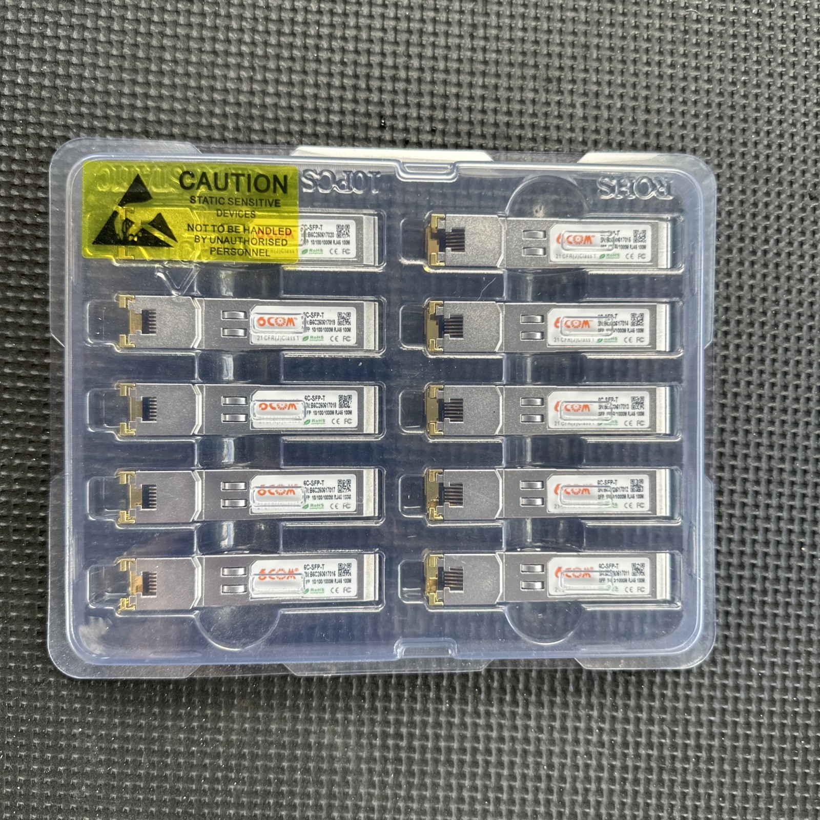6COM 6C-SFP-T 10/100/1000M RJ46 100M Transceiver-10 COUNT.  B2 