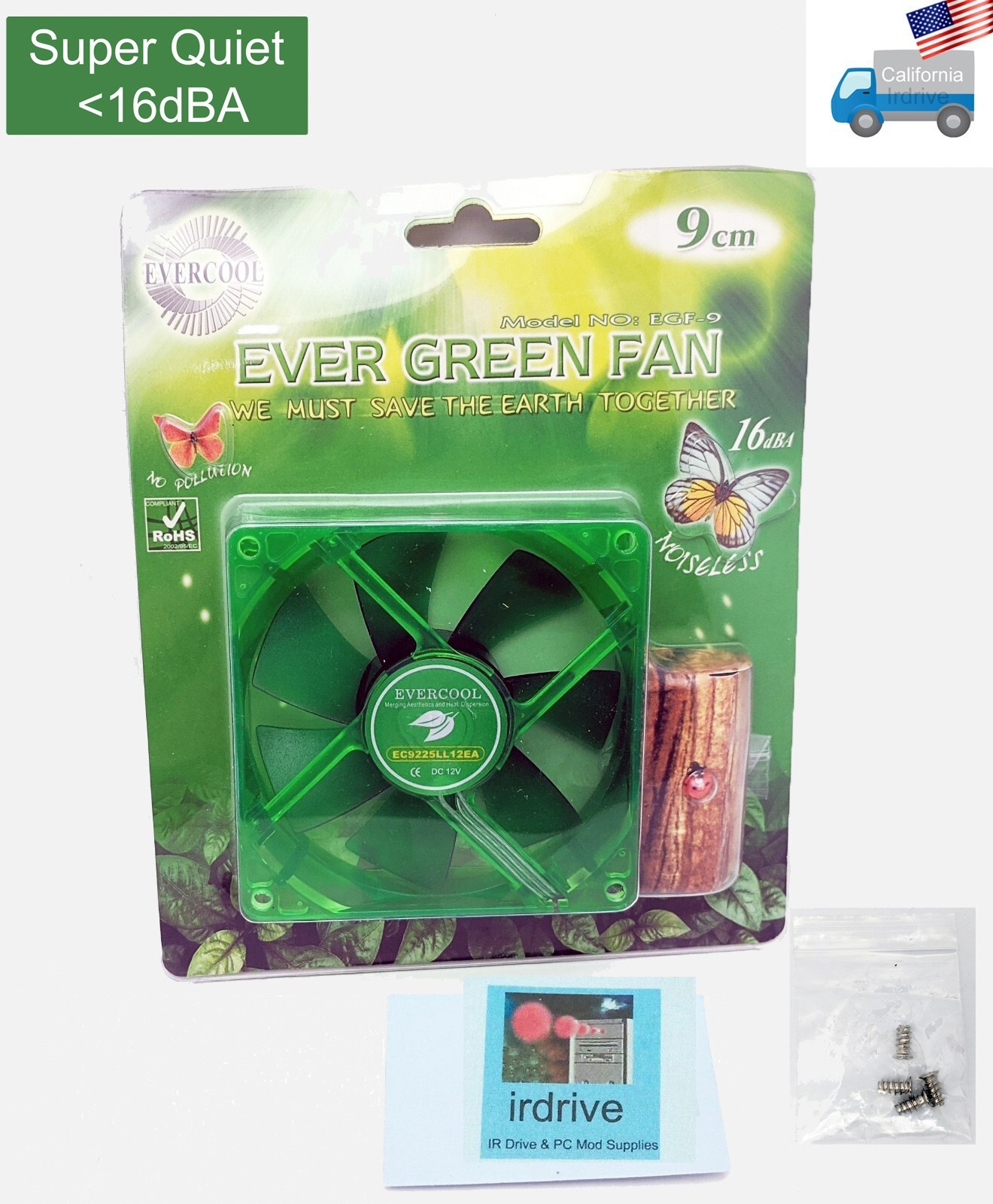 NEW Evercool Ever Green Low Noise Quiet 92mm x 25mm 3-pin PC Case Cooling Fan