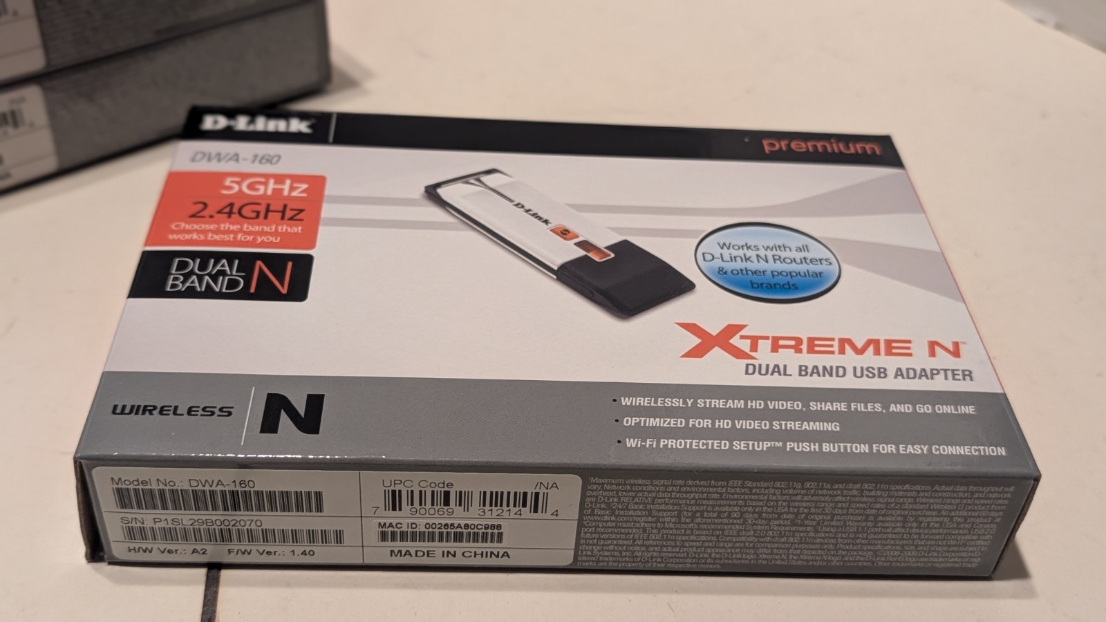 D-Link DWA-160 Xtreme N Dual Band USB Adapter Wireless N 2.4GHz 5GHz w/ Box