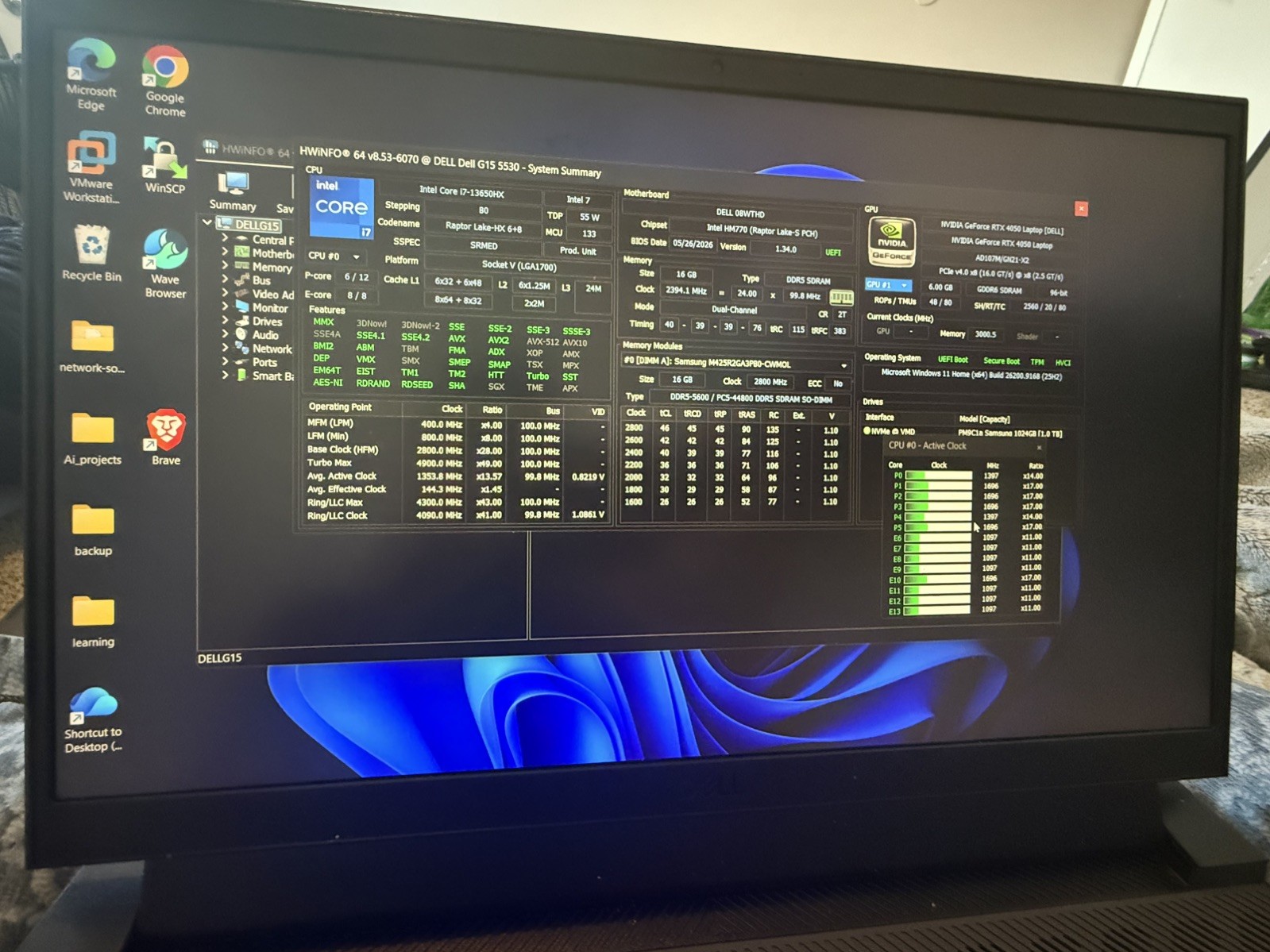 Dell G15 5530 Gaming Laptop i7-13650HX RTX 4050 16GB 1TB SSD 165Hz FHD 330W