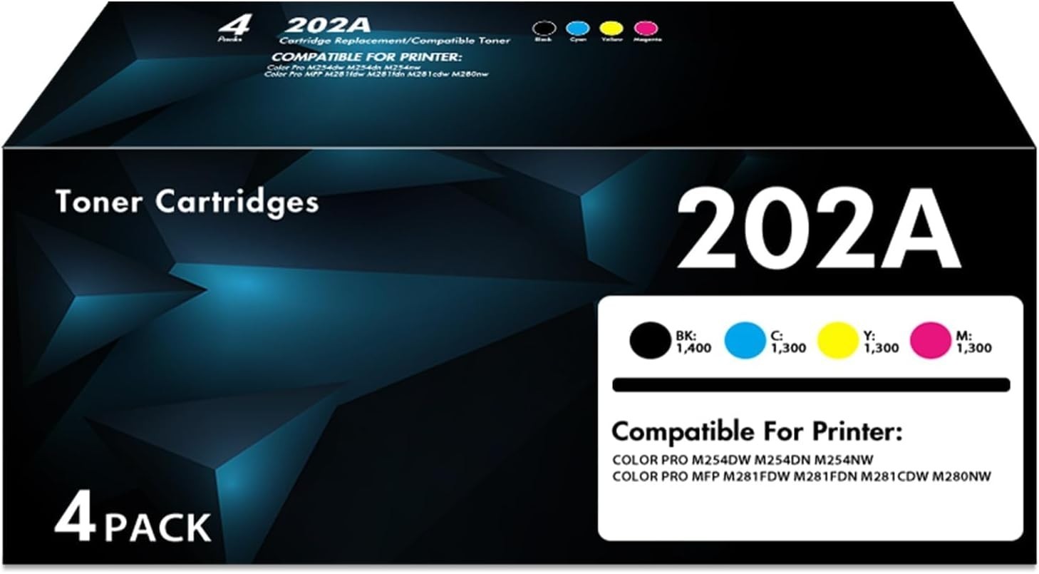 202A Toner 4-Pack for HP M254dw M254dn M281fdw M281fdn CF500A-503A