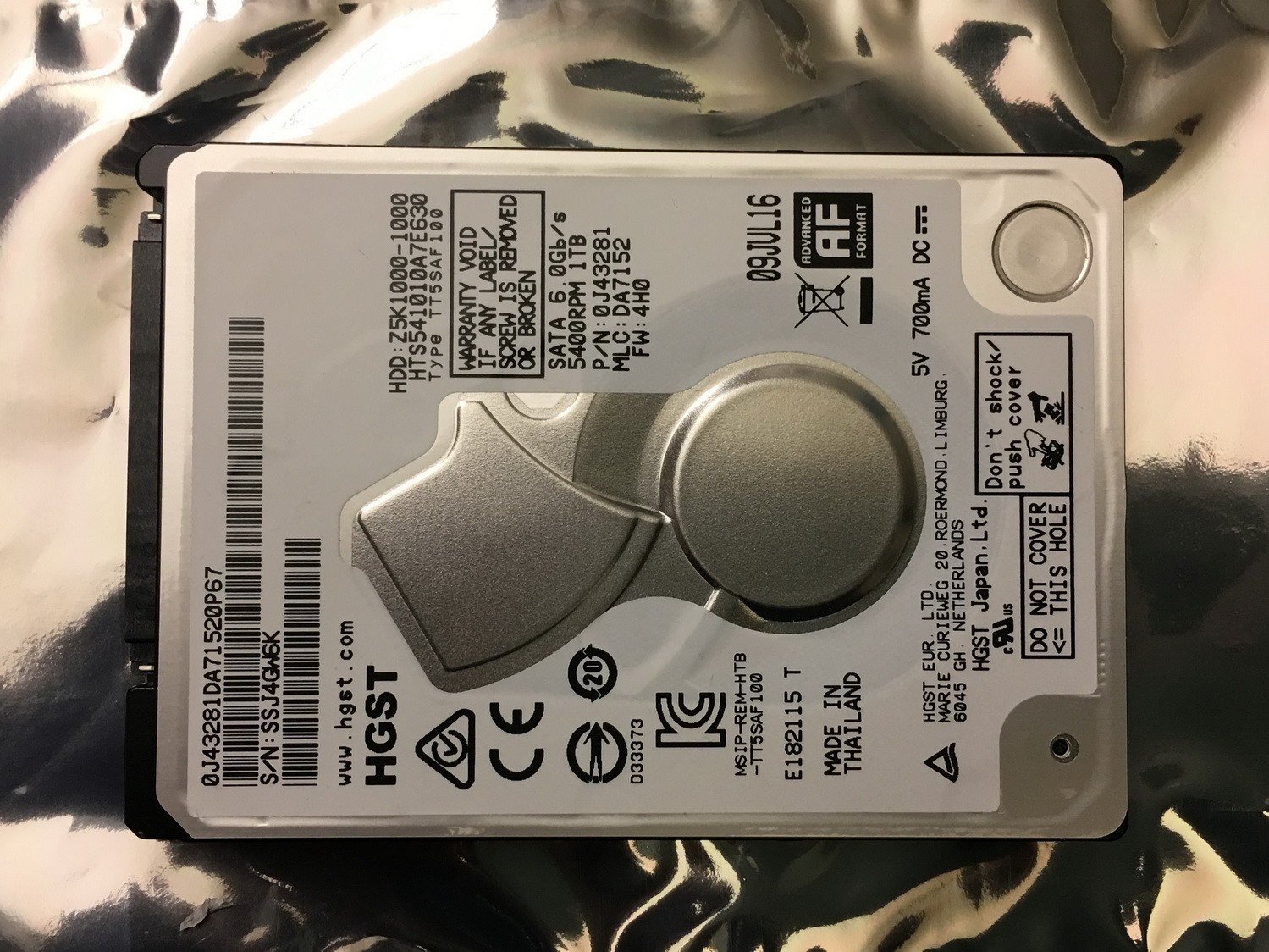 HGST 1Tb 2.5" SATA HDD HARD DRIVE Z5K1000-1000 HTS541010A7E630 0J43281 5400rpm