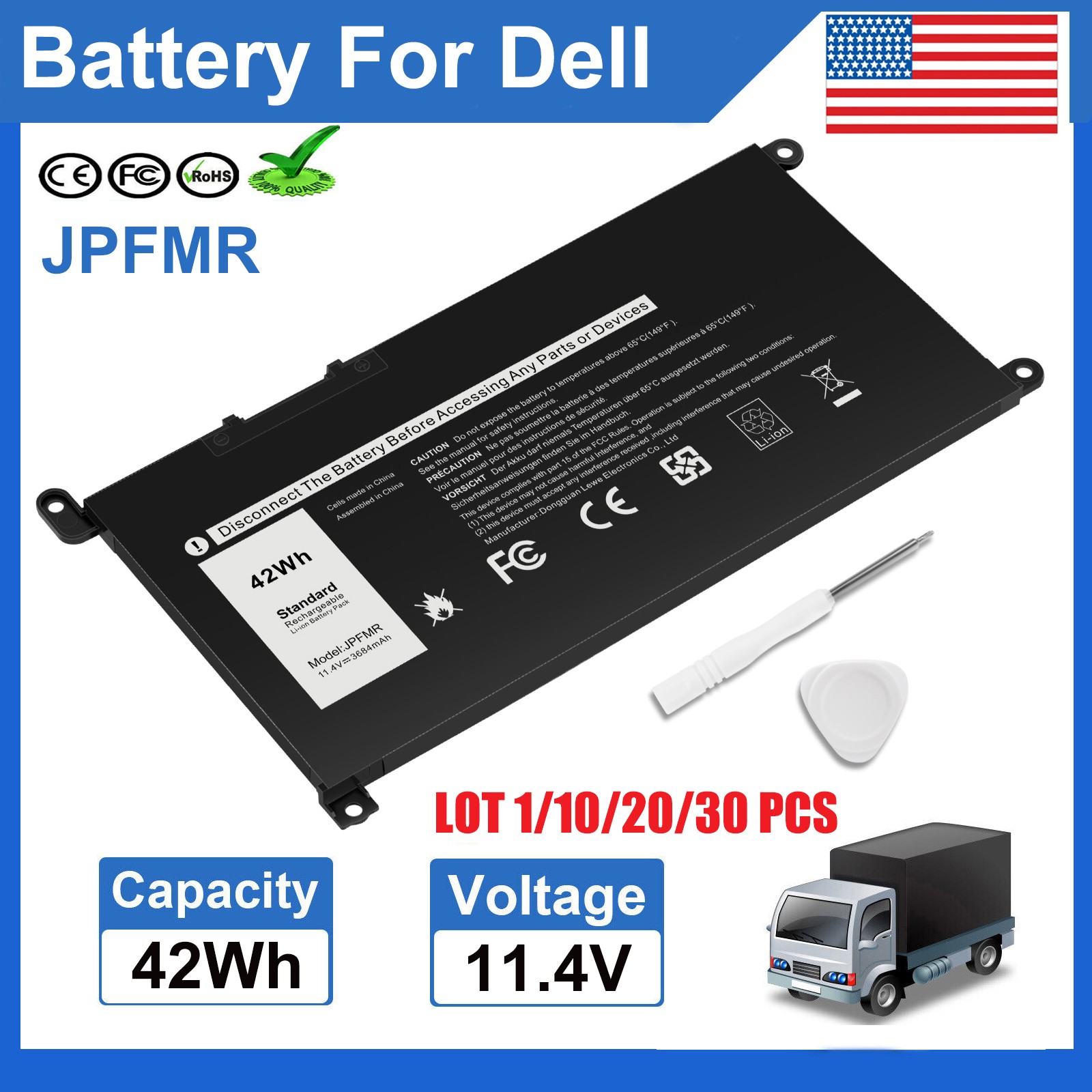 ✅LOT 1-30 JPFMR Battery for For Dell Chromebook 3100 3400 5488 5493 5593 42Wh US