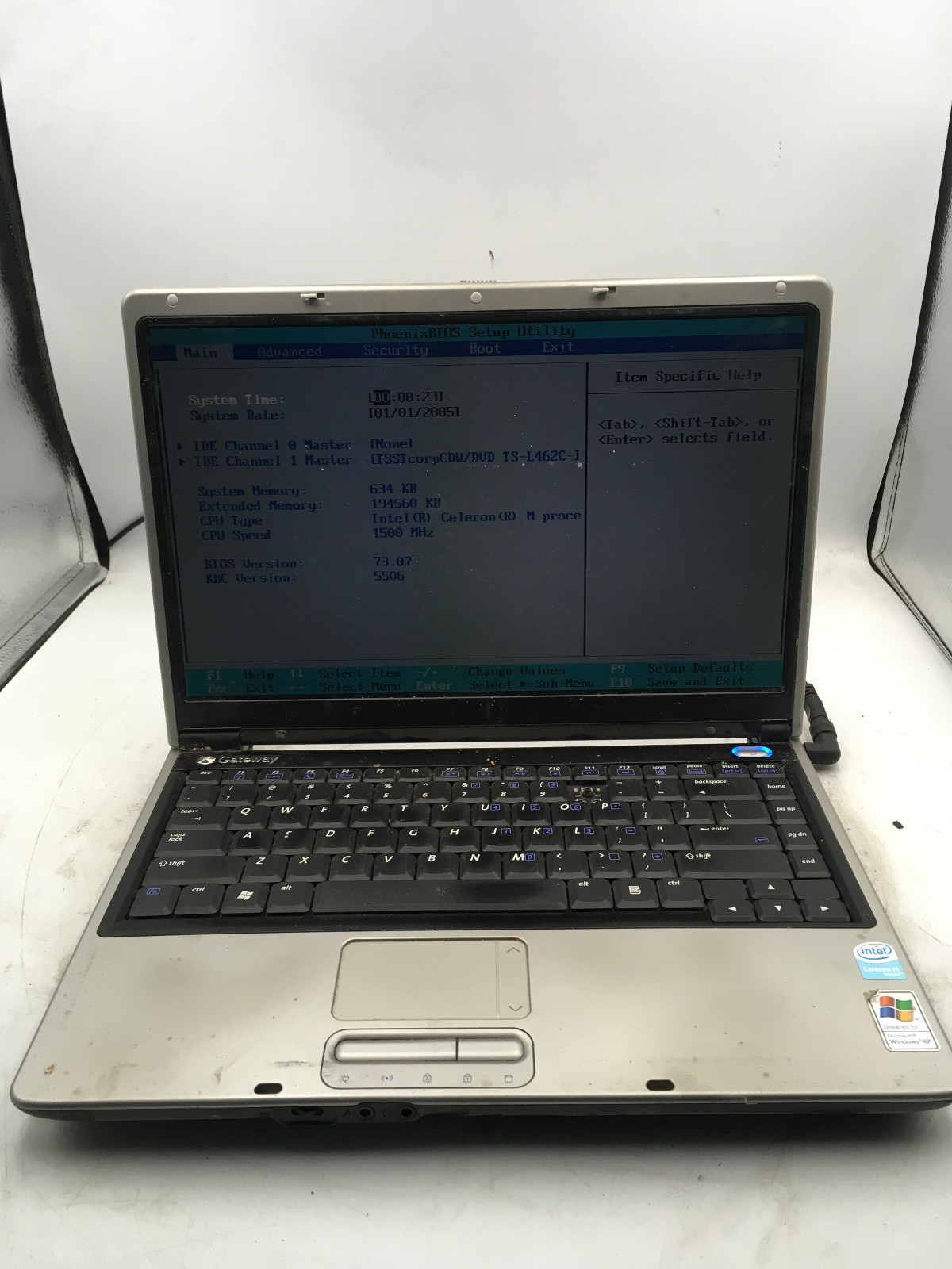 GATEWAY W323 UI1 - BOOTS TO BIOS - INTEL CELERON M - 256MB RAM - READ DESC - BB