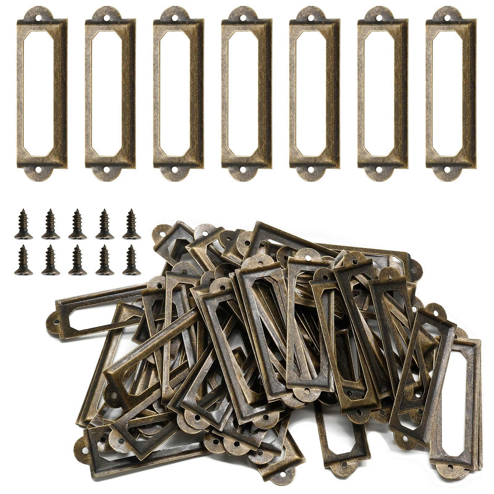 50 Pcs Antique Label Holder Metal Name Card Frame for Office Library File