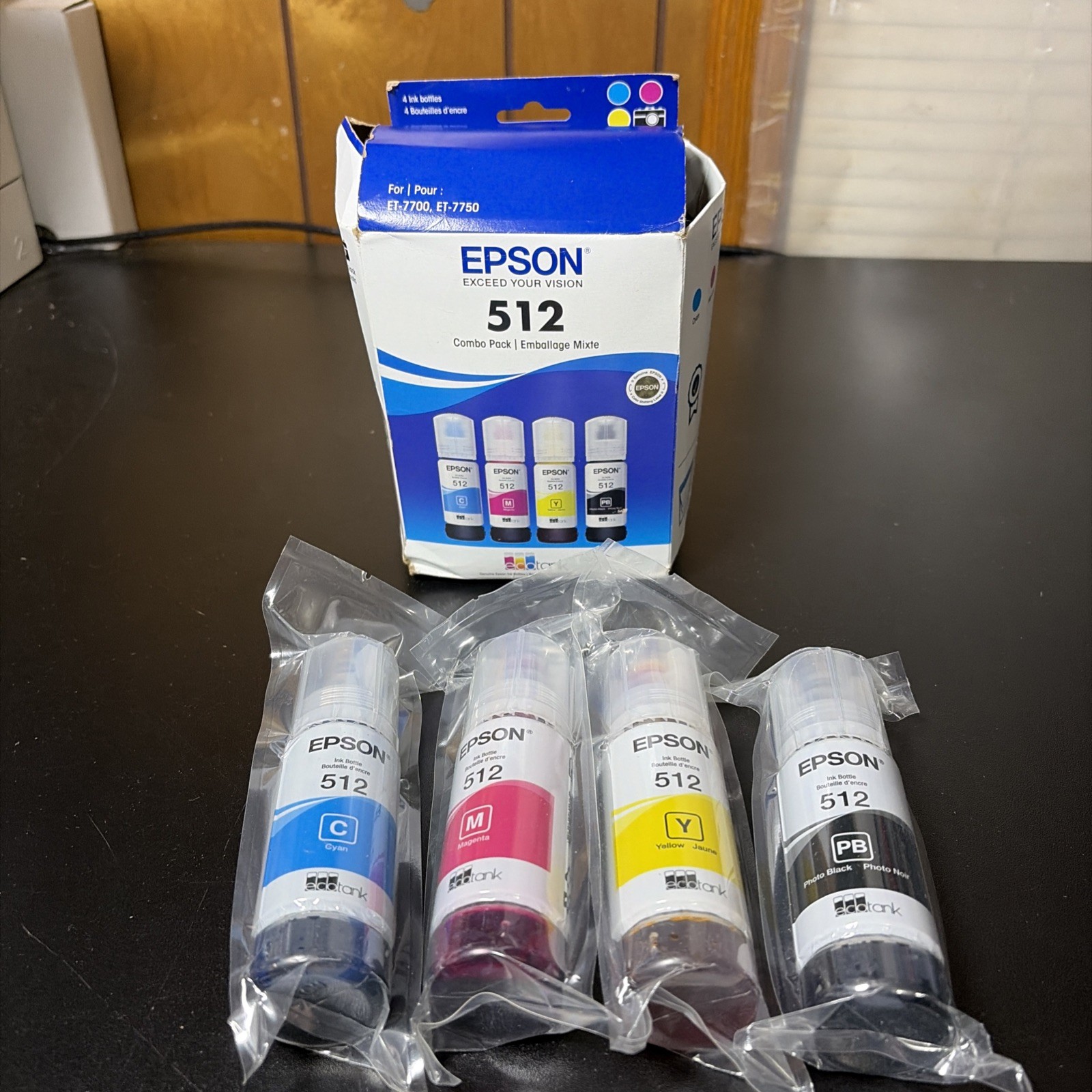 Epson 512 Combo Pack Photo Black Cyan Magenta Yellow Ink Tank Bottles 12/2026