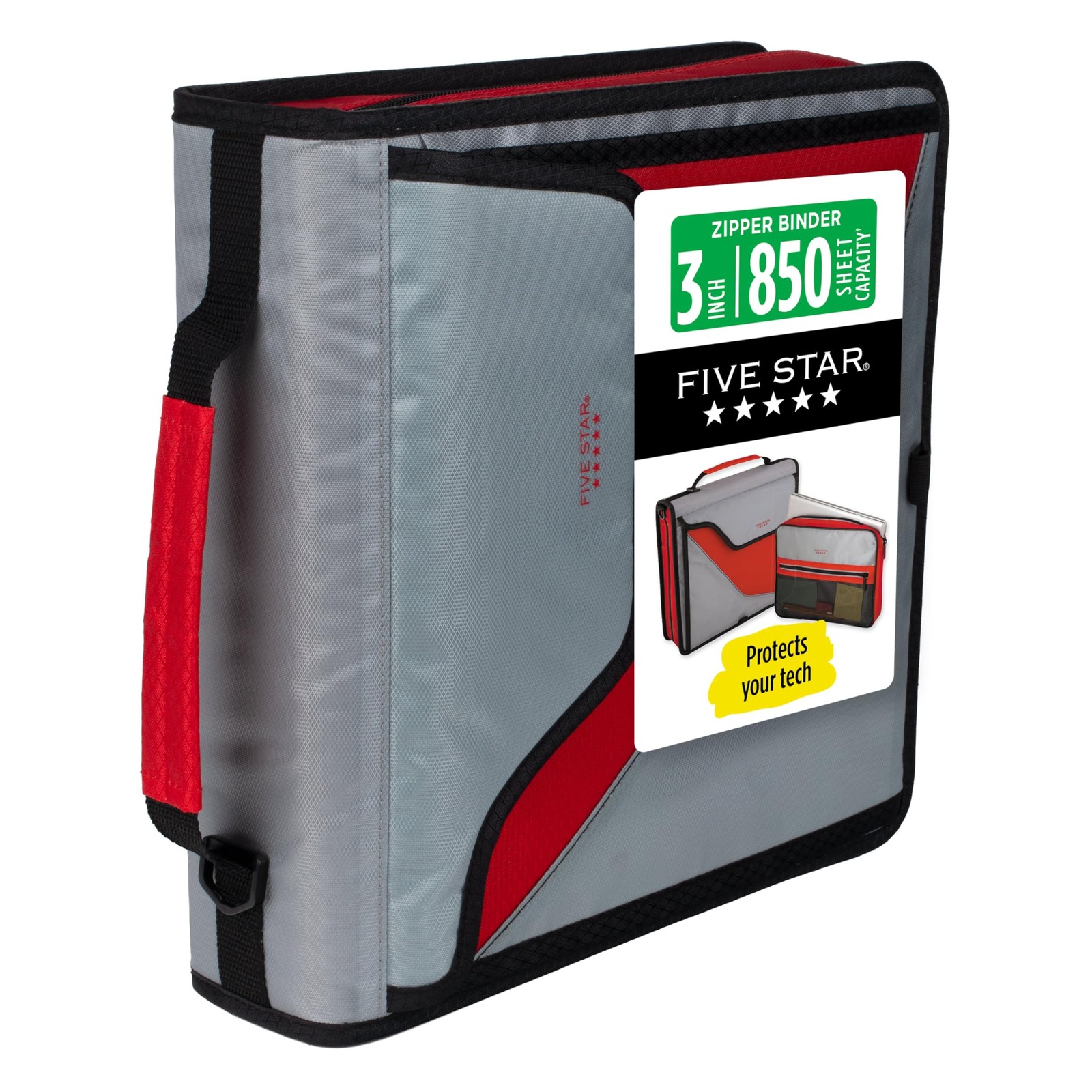 Zipper Binder 3 Inch D Ring 850 Sheet Capacity Crimson Fade Five Star