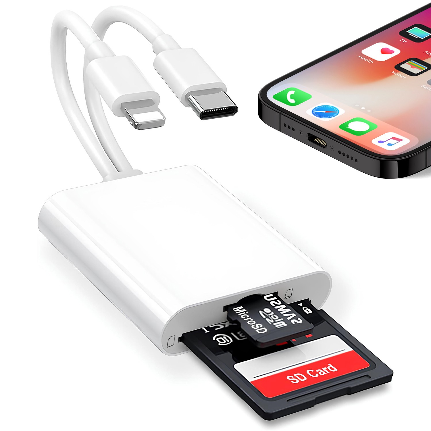 2 in 1 SD TF Card Reader Lightning + USB-C Dual Connector  for iPhone iPad Andro