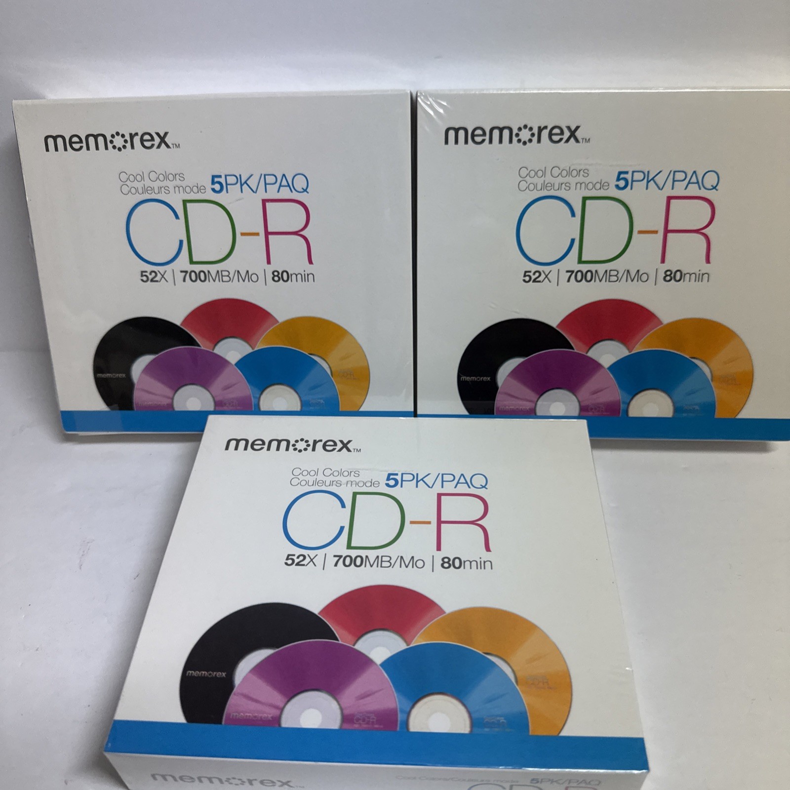 Lot Of 3 Memorex CD-R "Cool Colors" 5 Pack 40x 700MB/Mo 80 Minutes NEW SEALED B3
