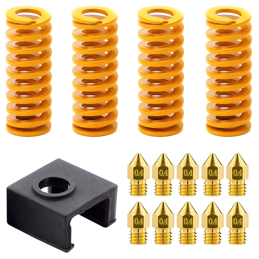 4x Spring for Creality Ender-2/3/3 Pro/5 + Silicone Sock + 10x Nozzle 0.4