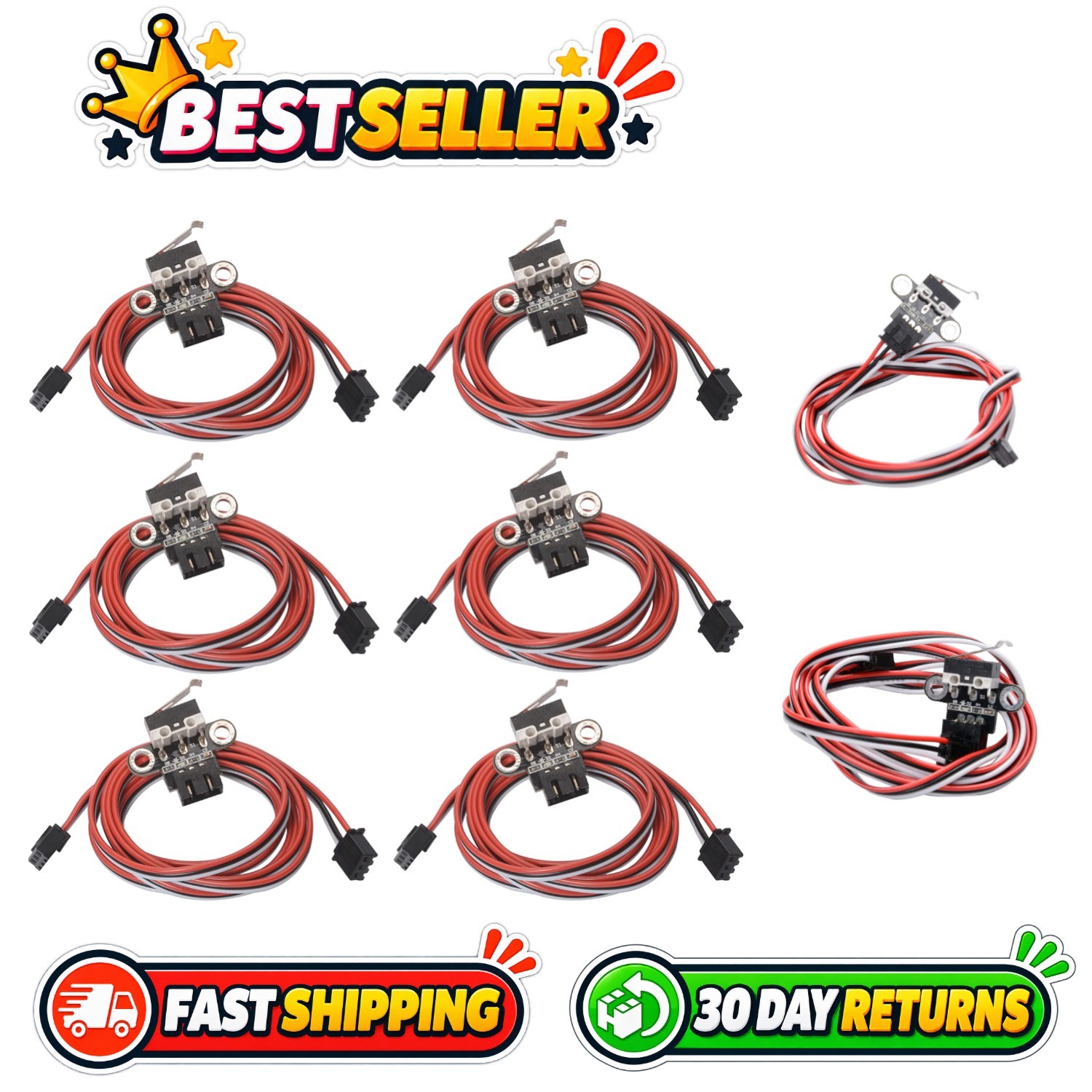 6 Pack Mechanical Limit Switch Modules for 3D Printers and CNC, 1M Cable