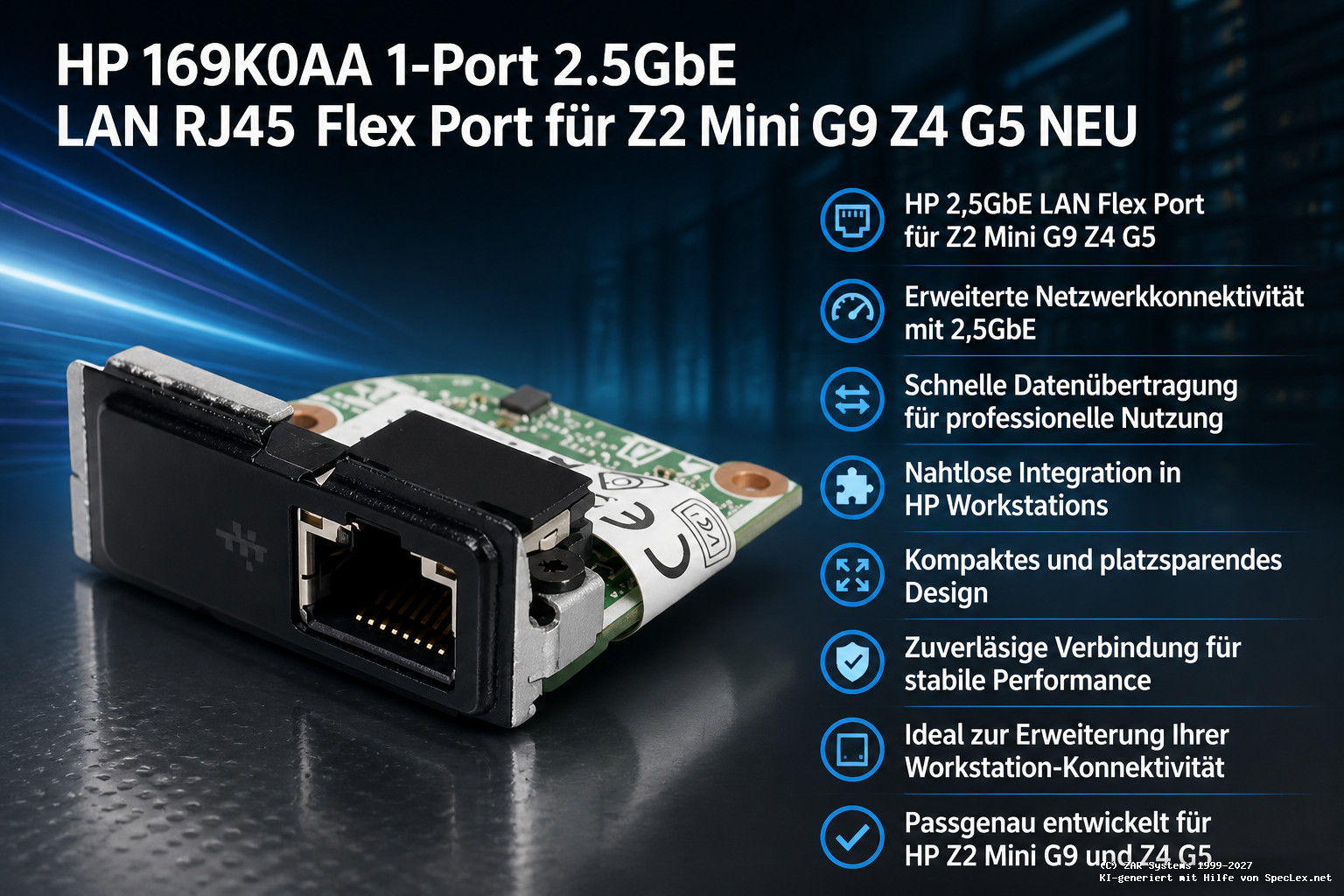 HP 169K0AA 1-Port 2.5GbE LAN RJ45 Flex Port Accessory for HP Z2 Mini G9, Z4 G5 NEW