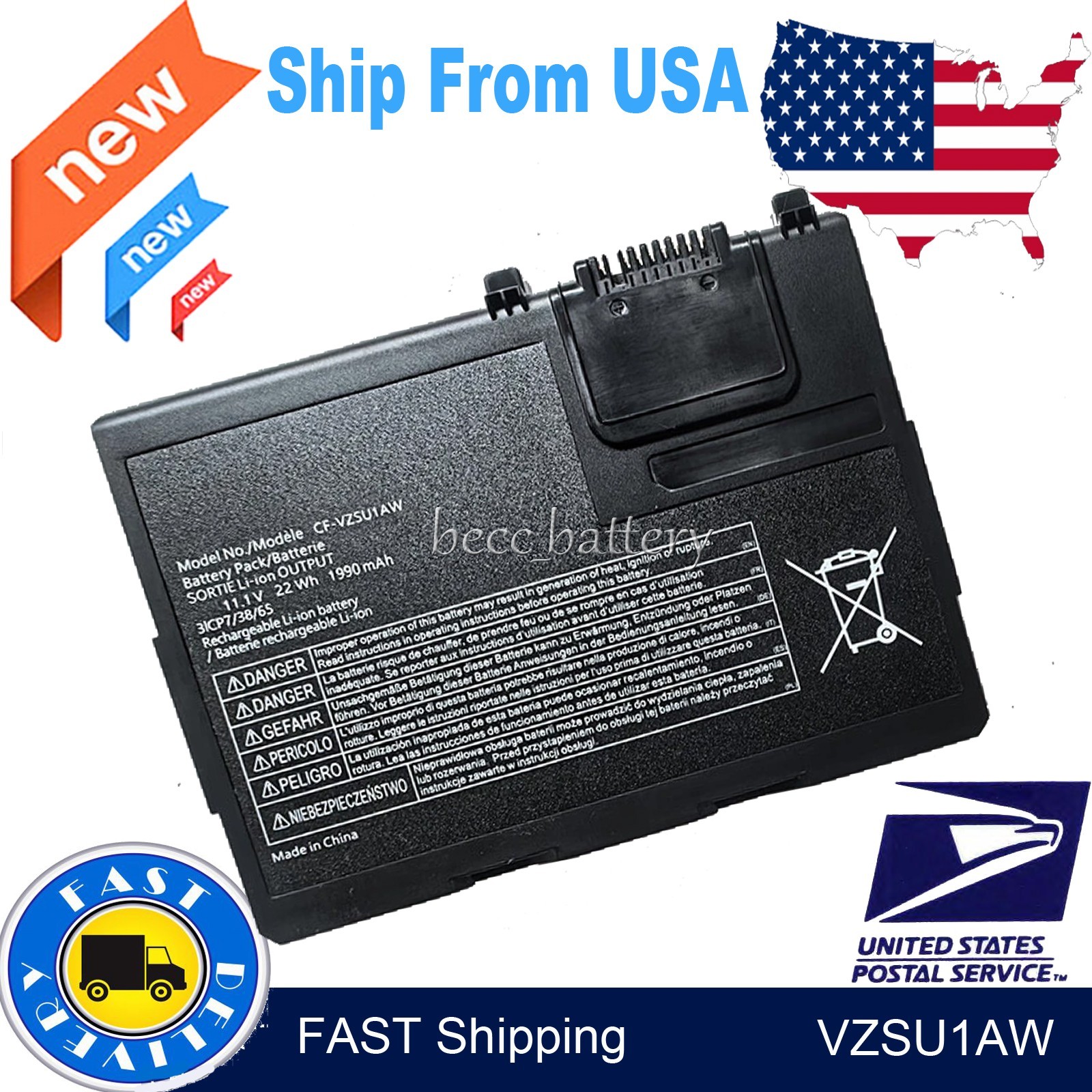 New CF-33 CF-VZSU1AW Battery for Panasonic Toughbook CF-33 1990mAh 