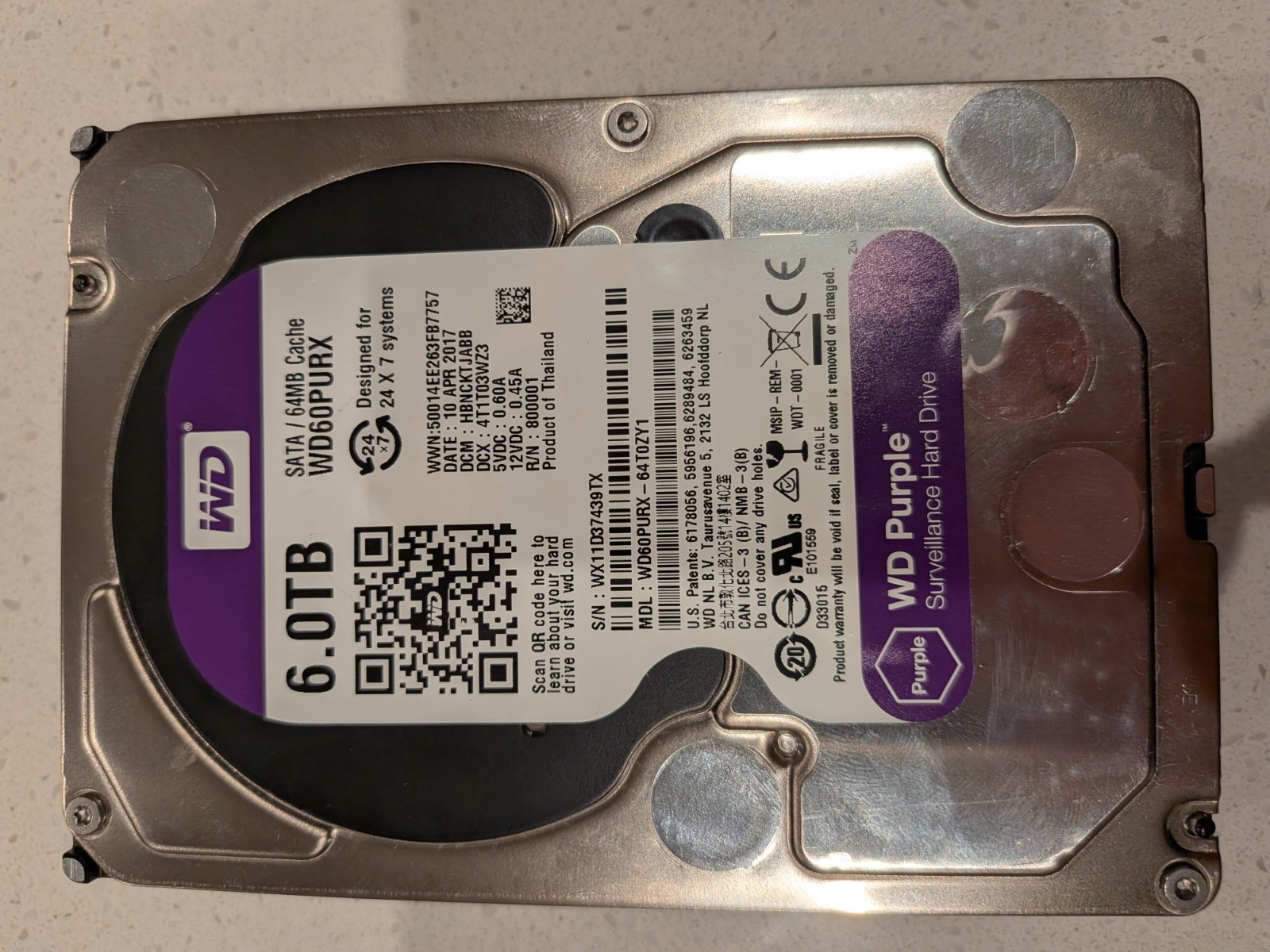 WD Purple 6TB WD60PURX 3.5" SATA Surveillance Hard Drive HDD SMART Good