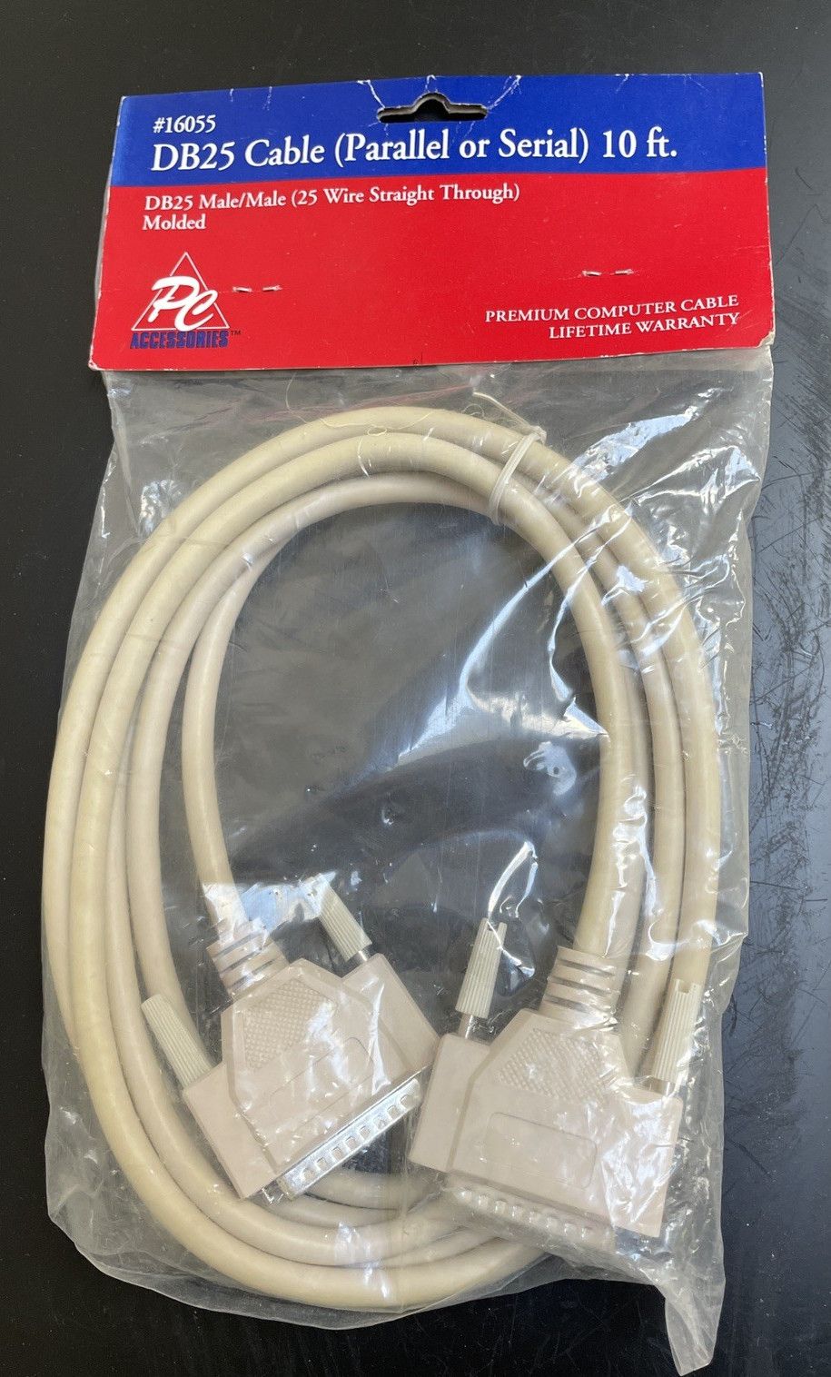 10 Ft DB25 M/M Serial Parallel Cable Vintage Unused