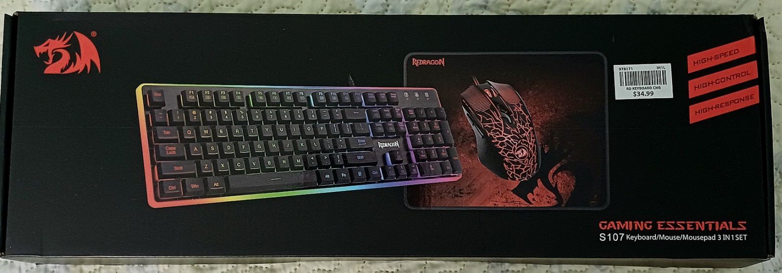 Redragon S107 mechanical feel keyboard, mouse combo, and oversized mouse pad
