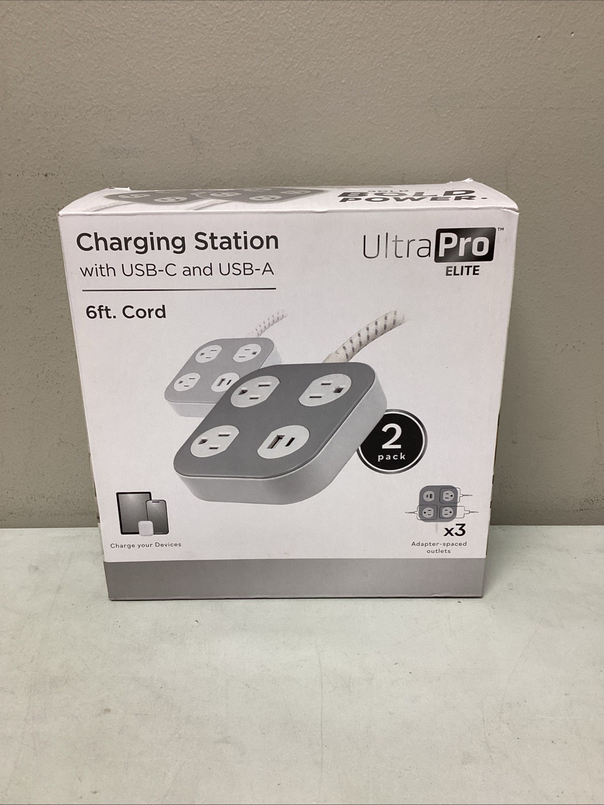 UltraPro Elite Charging Station USB-C USB-A 6ft Cord 2-Pack Power Strip Hub