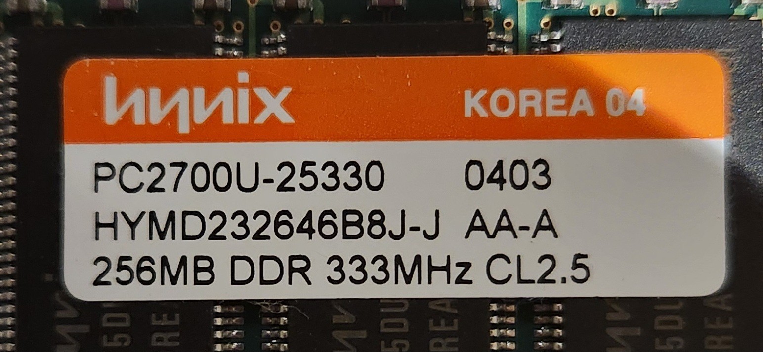 1 X PC2700U-25330 0403 HYMD232646B8J-J AA-A 256MB DDR 333MHZ CL2.5 04 MEMORY RAM