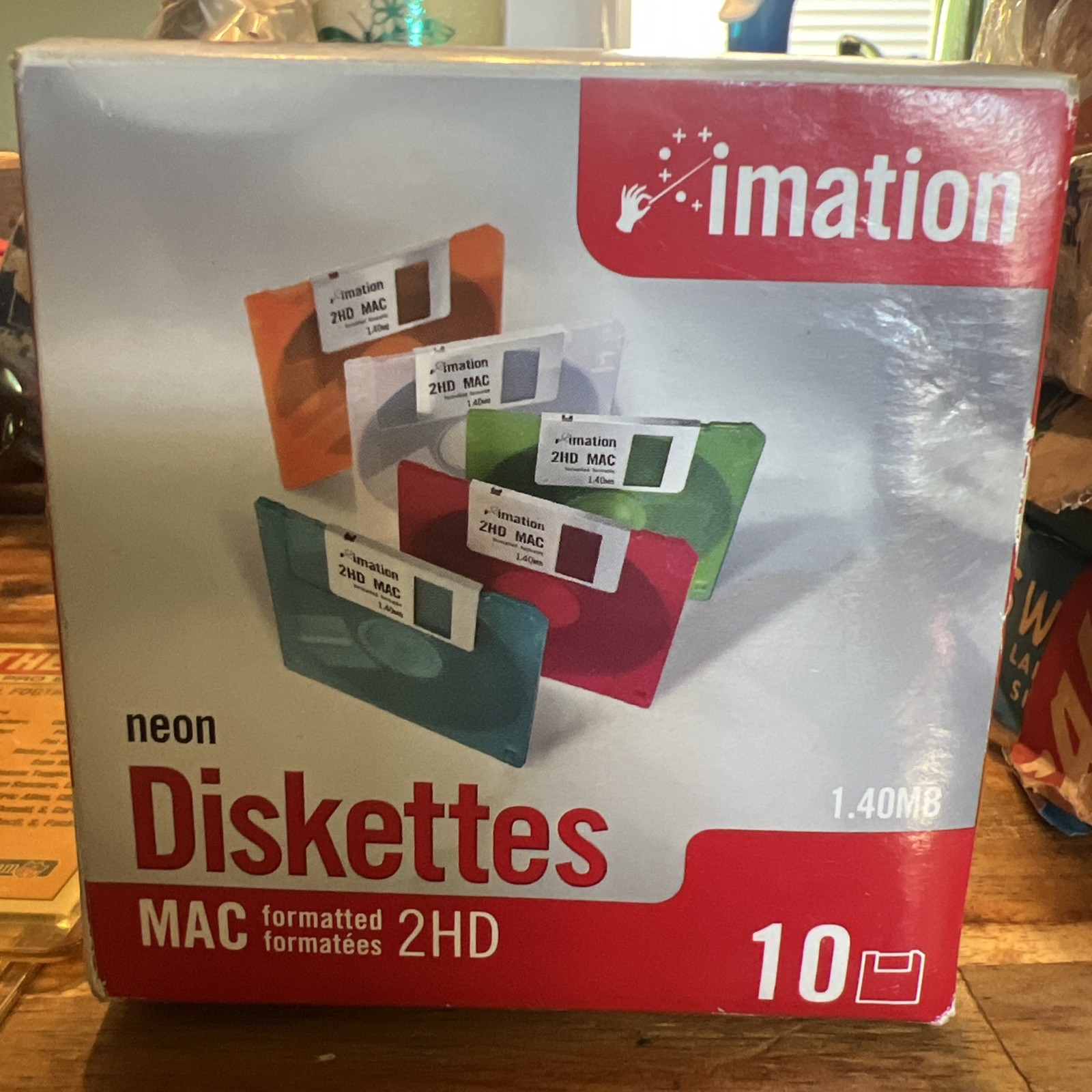NEW IMATION NEON DISKETTES ~MAC FORMATTED~ 2HD 1.40 MB 3.5" BLANK/SEALED QTY 10
