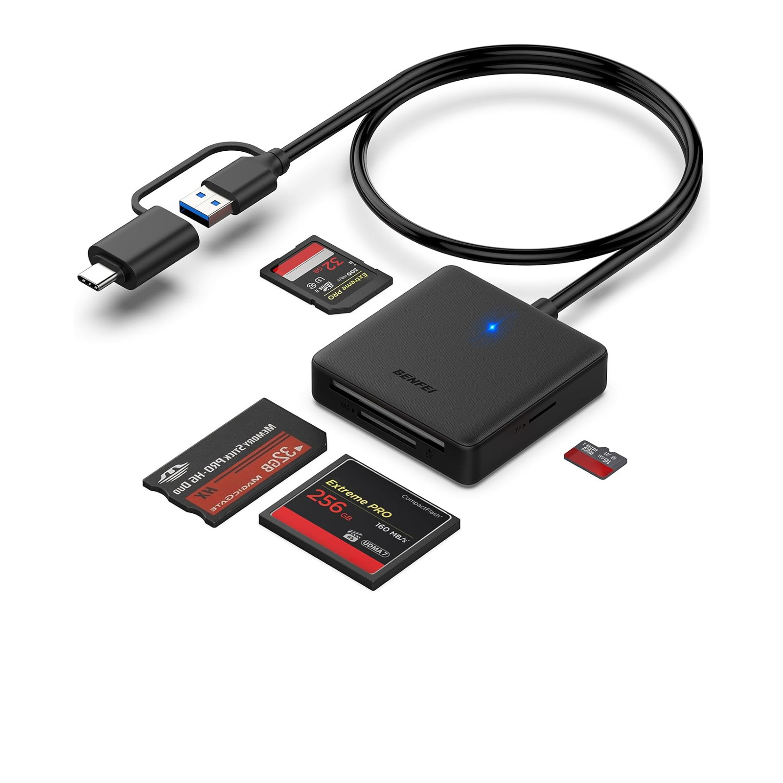 Memory Card Reader 4 in 1 USB 3.0 USB-C to SD Micro SD Memory Stick CF Card