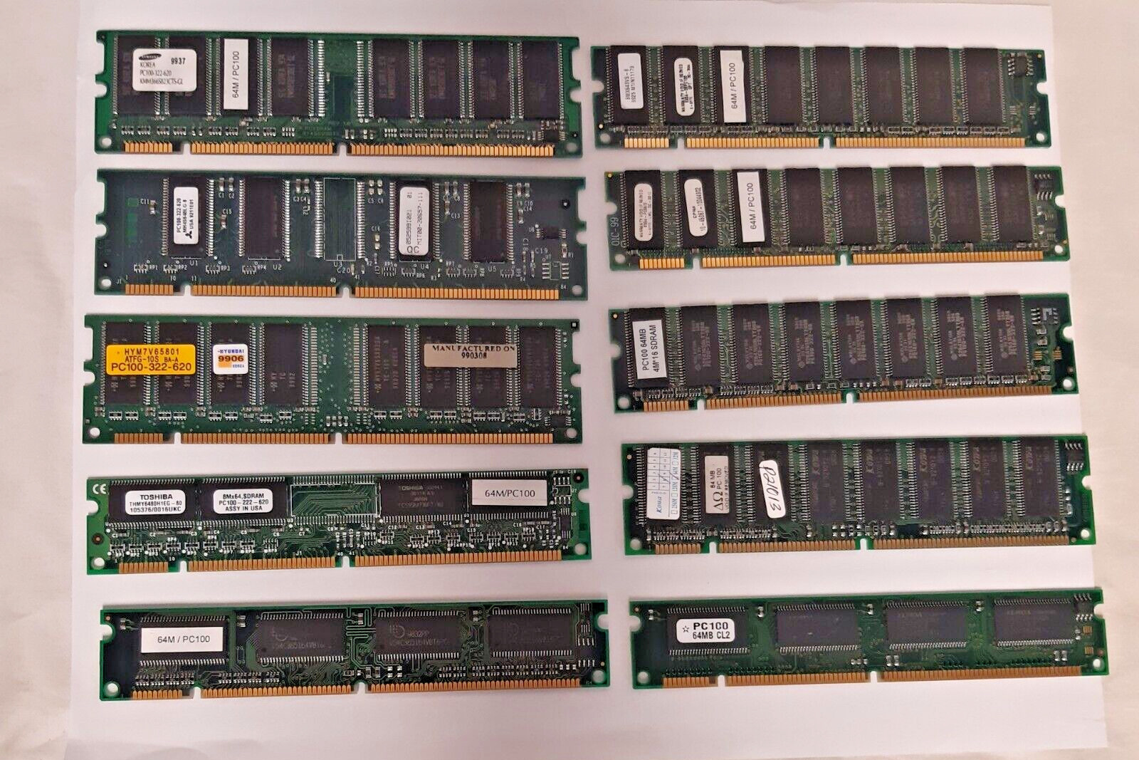 VINTAGE LOT OF 10 PC-100 64MB PC100 NON-ECC DESKTOP  RAM ASST MANUFACTURERS NOS