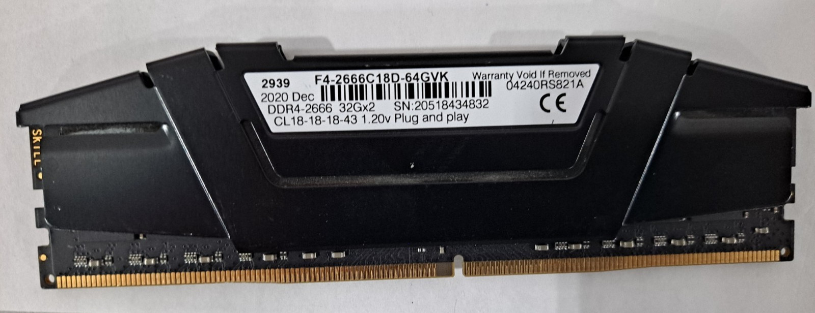 G.SKILL Ripjaws V Series 32GB (1x32GB) DDR4 RAM 2666MHz (F4-2666C18D-64GVK)
