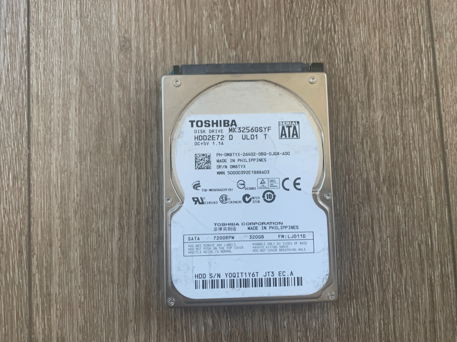 Toshiba MK3256GSYF HDD2E72 D UL01 T 320GB 7200RPM 2.5 SATA HD Hard Drive 0W8TYX