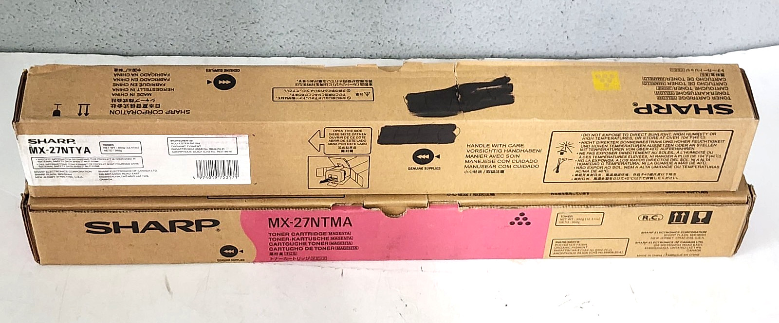 Sharp MX-27NTMA Magenta MX-27NTYA Yellow Toner Cartridge New Sealed Box Lot Of 2