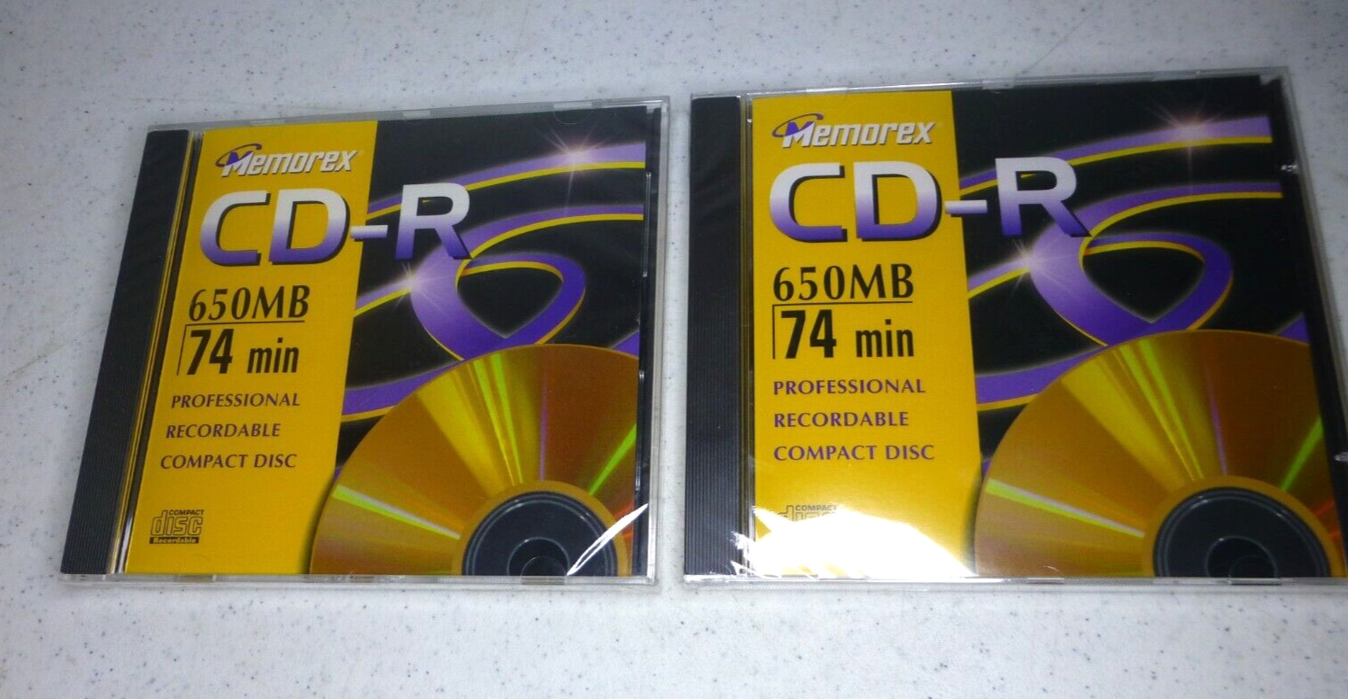 Memorex CD-R 650MB 74 minute Recordable Compact Disc LOT of 2, Factory Sealed